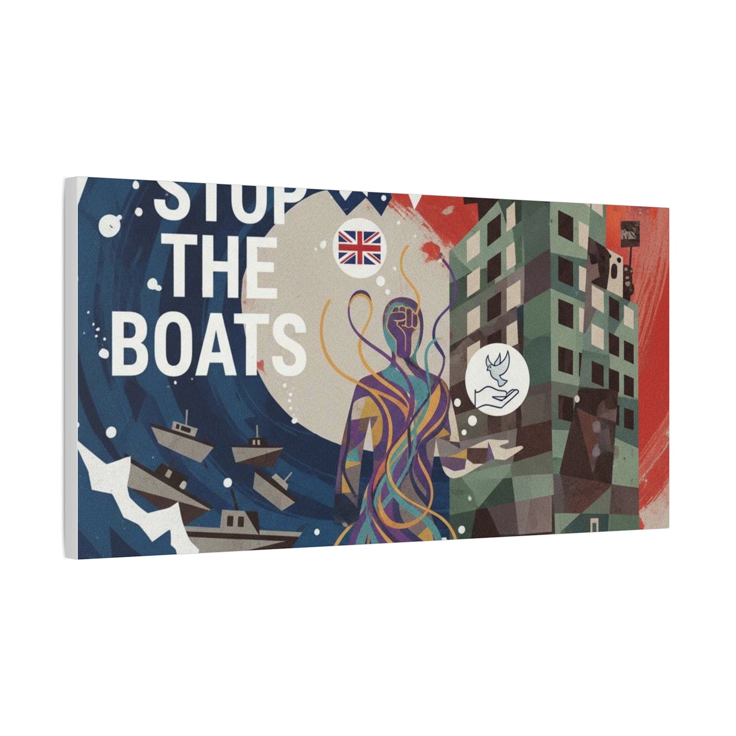 Political Art Canvas Print, Home Decor for Activists, Stop the Boats Artwork, Modern Wall Art, Unique Gift Idea