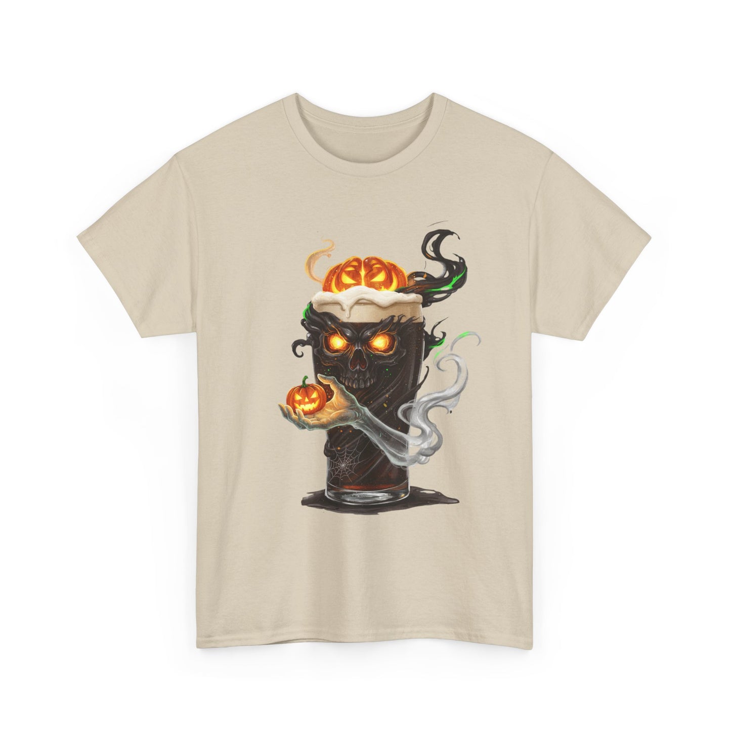 Spooky Skull Pumpkin Guiness Unisex Heavy Cotton Tee
