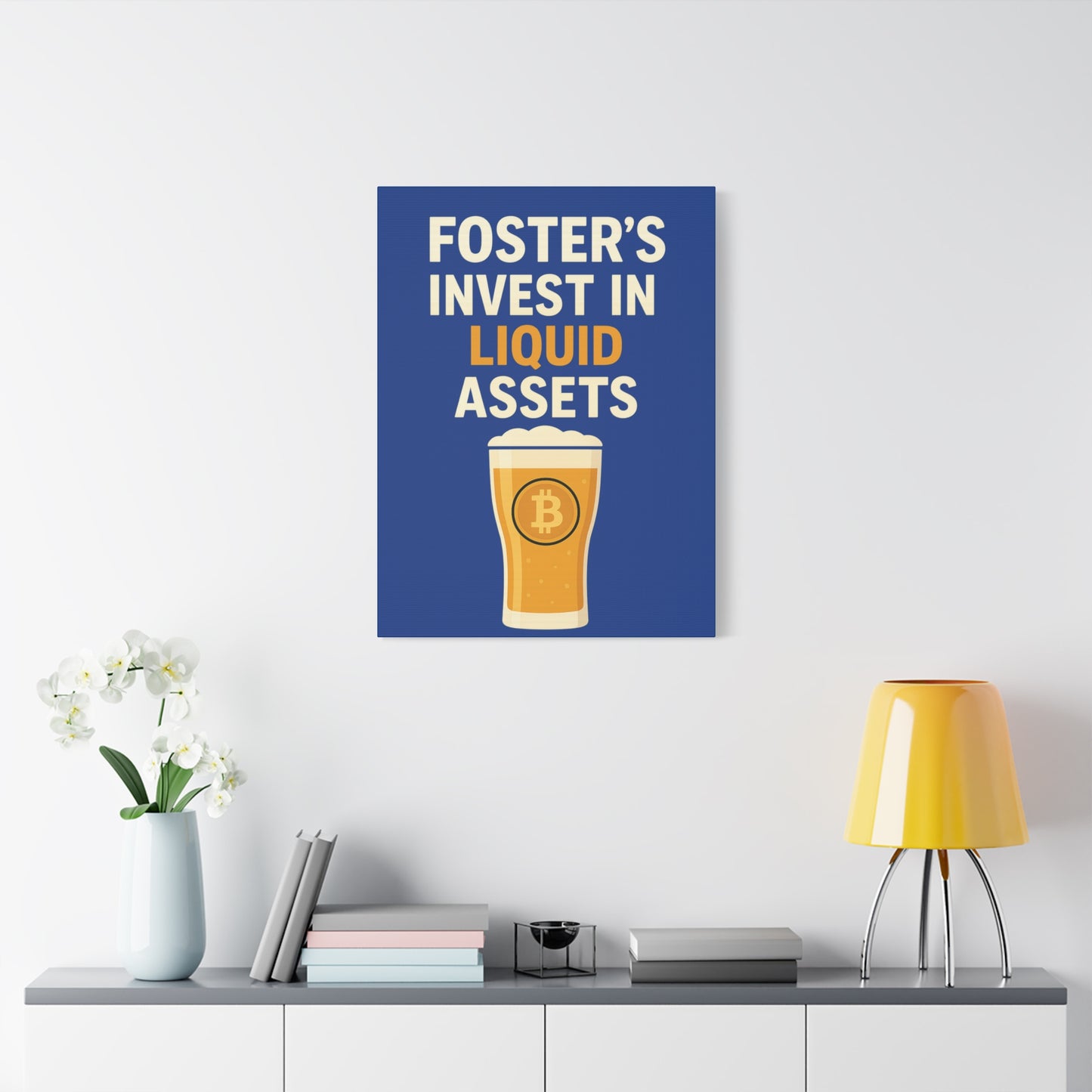 Bitcoin Liquid Assets Fosters Canvas Art, Wall Decor, Cryptocurrency Gift, Modern Home Art, Unique Beer Themed Decoration