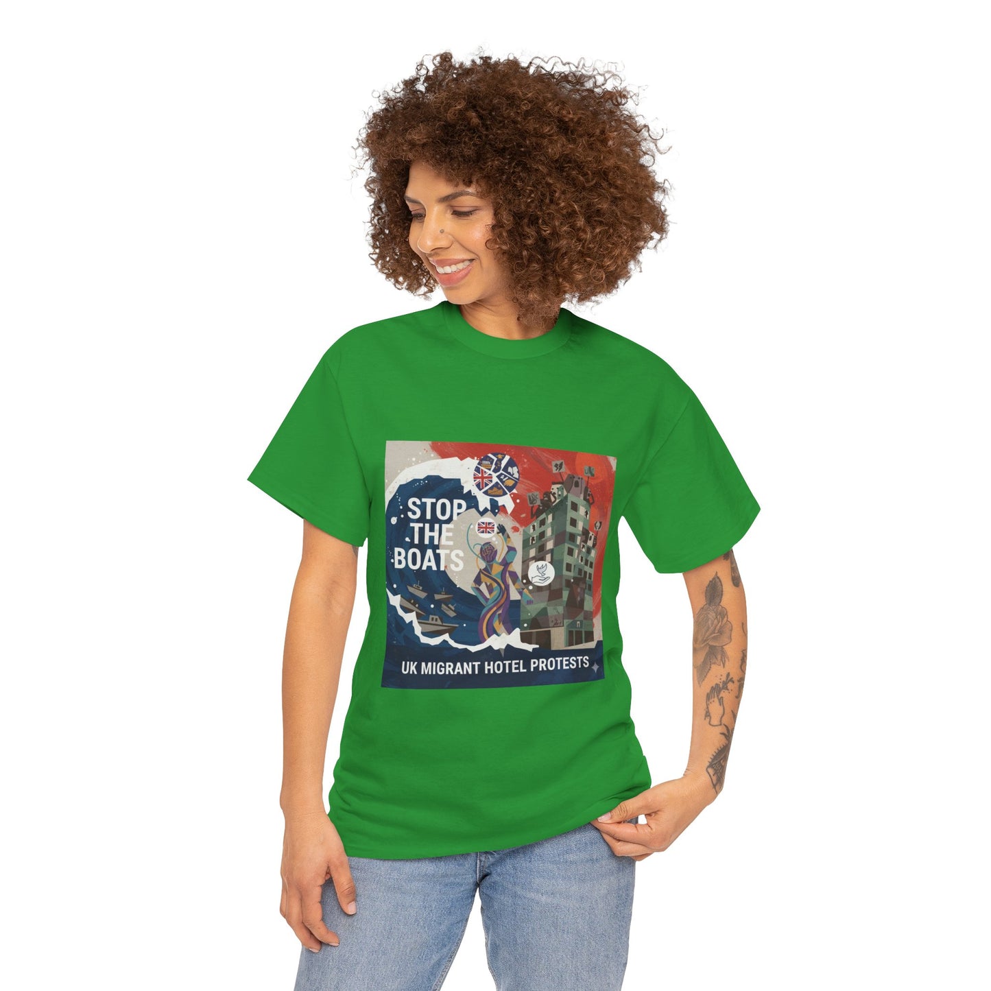 Amazing graphics stop the boats Protest Graphic Tee, T-Shirt, Unisex Cotton Shirt for Activism, Casual Wear, Gift for Advocates, Statement Clothing