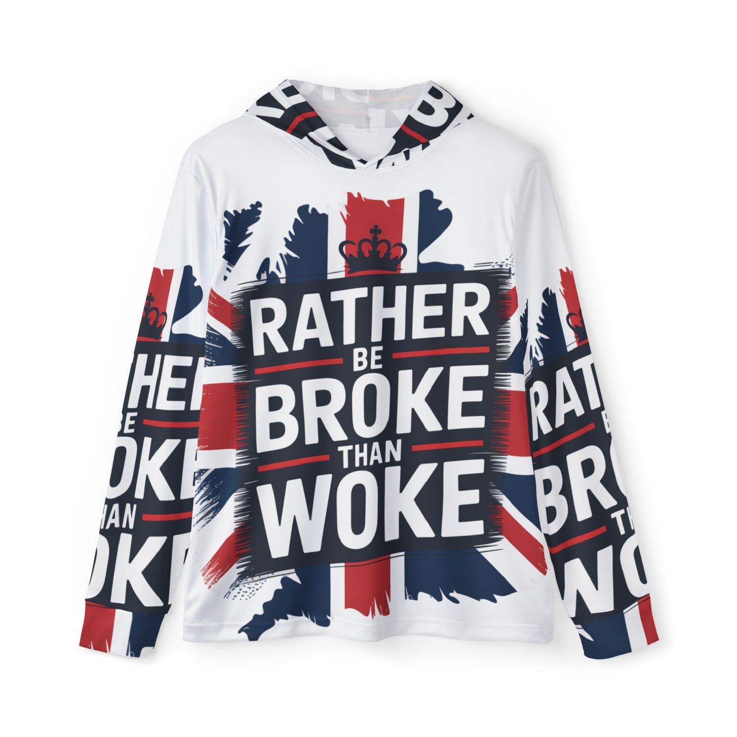 id rather be broke than woke stop the boats Men's Sports Warmup Hoodie (AOP)