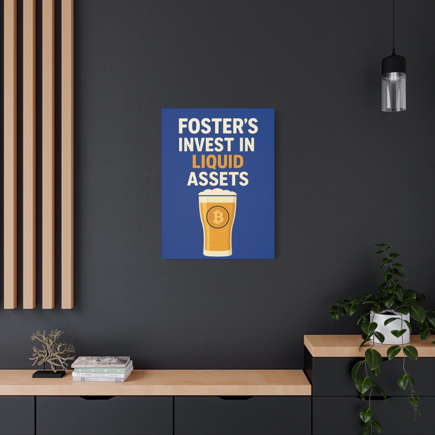 Bitcoin Liquid Assets Fosters Canvas Art, Wall Decor, Cryptocurrency Gift, Modern Home Art, Unique Beer Themed Decoration