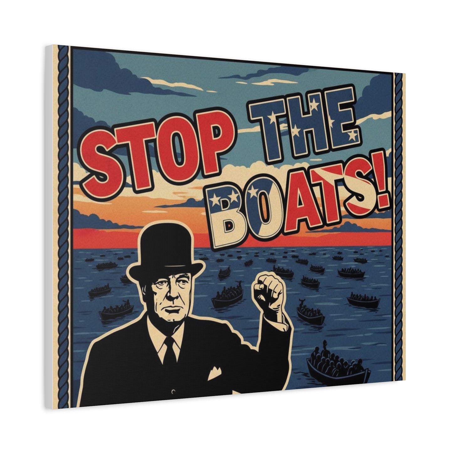 Stop the boats winston churchill retro potrait Matte Canvas, Stretched, 1.25"