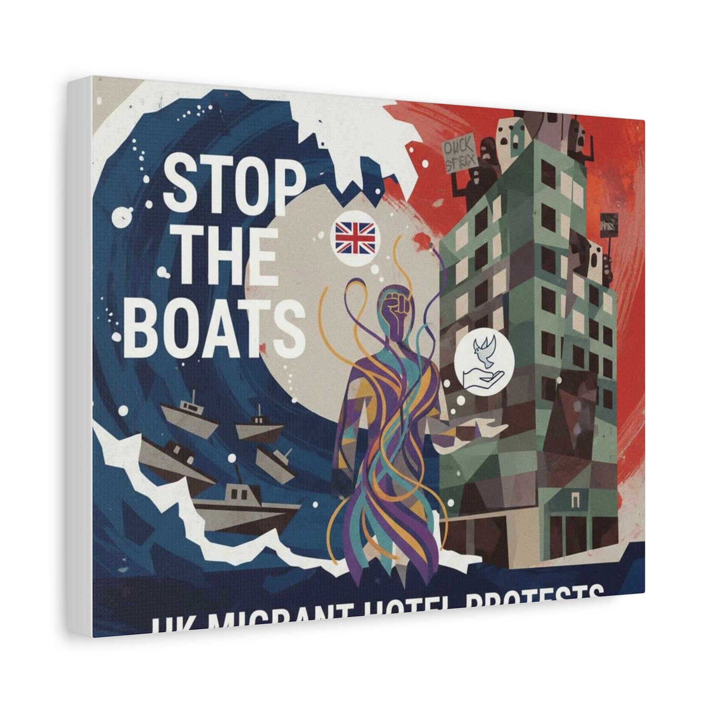 Political Art Canvas Print, Home Decor for Activists, Stop the Boats Artwork, Modern Wall Art, Unique Gift Idea