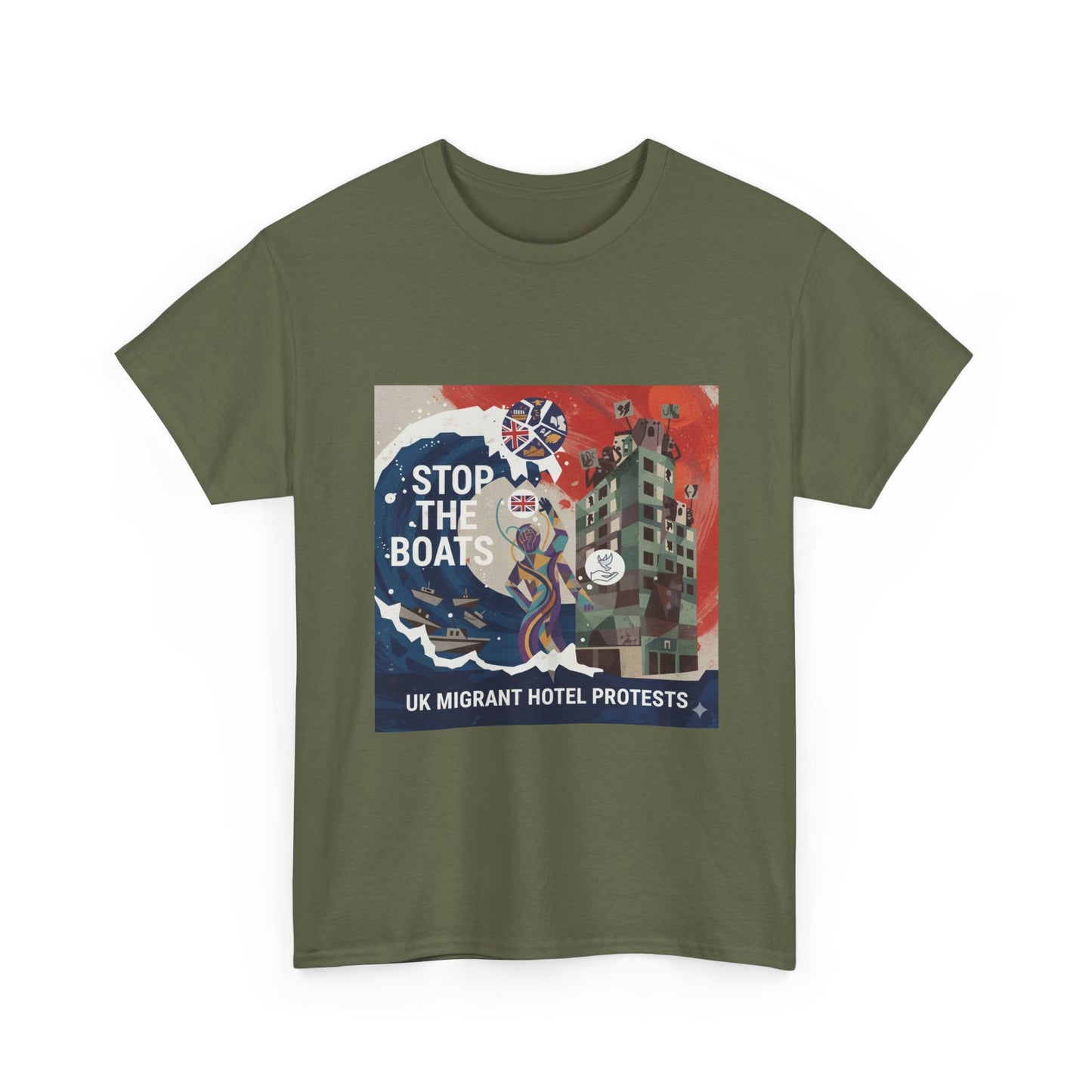 Amazing graphics stop the boats Protest Graphic Tee, T-Shirt, Unisex Cotton Shirt for Activism, Casual Wear, Gift for Advocates, Statement Clothing