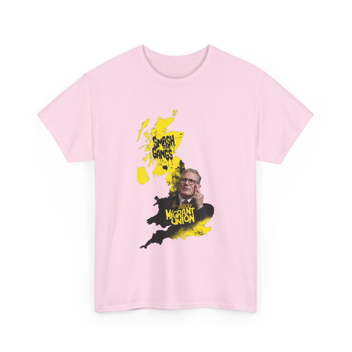 MIGRANT UNION starmer smash the gangs edition - Unisex Heavy Cotton Tee with Custom Graphic Design, Casual Wear, Gift for Him/Her, Unique T-shirt, Graphic Tees for Every Occasion