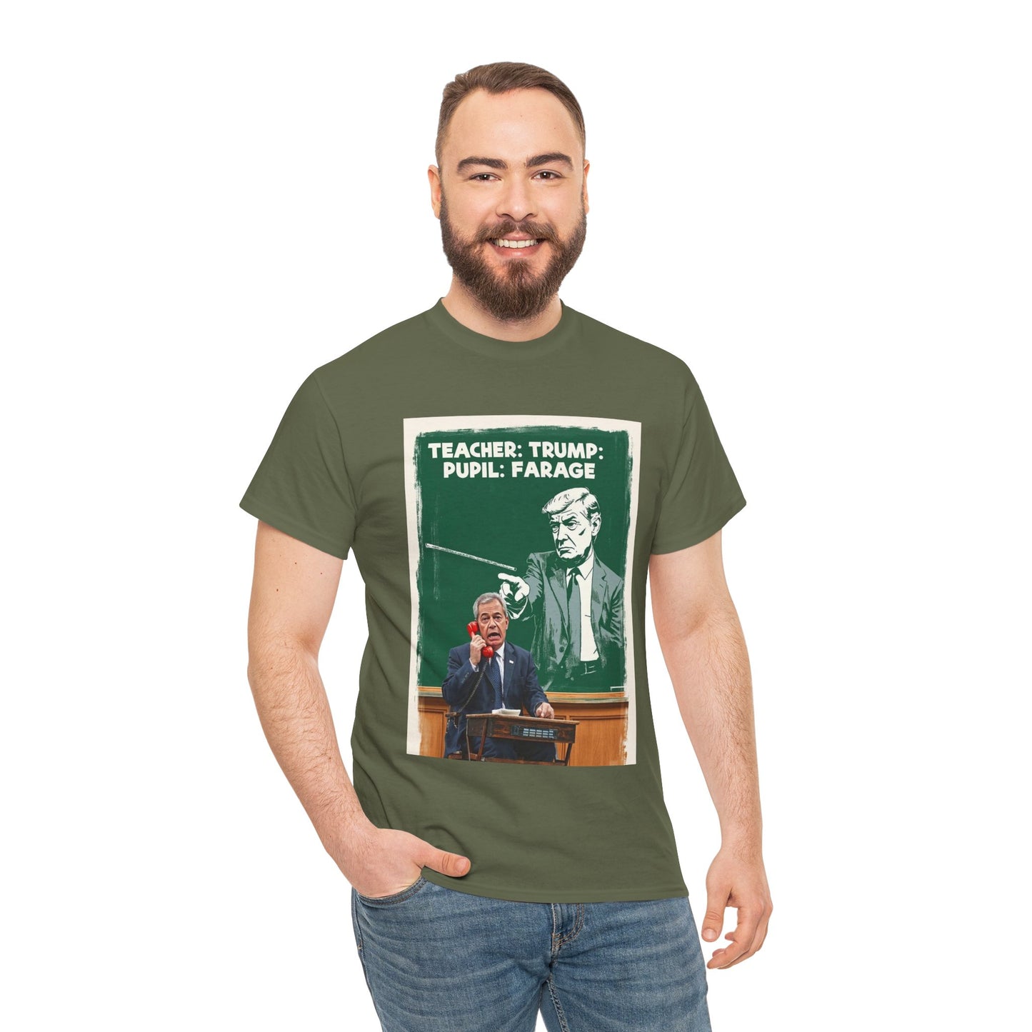 Political Humor Tee: Teacher Trump & Pupil Farage Graphic Shirt