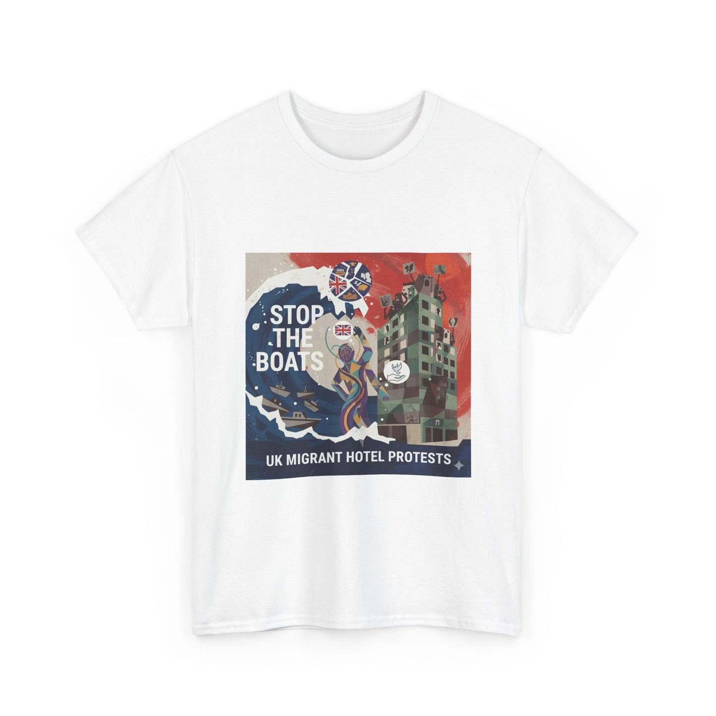 Amazing graphics stop the boats Protest Graphic Tee, T-Shirt, Unisex Cotton Shirt for Activism, Casual Wear, Gift for Advocates, Statement Clothing