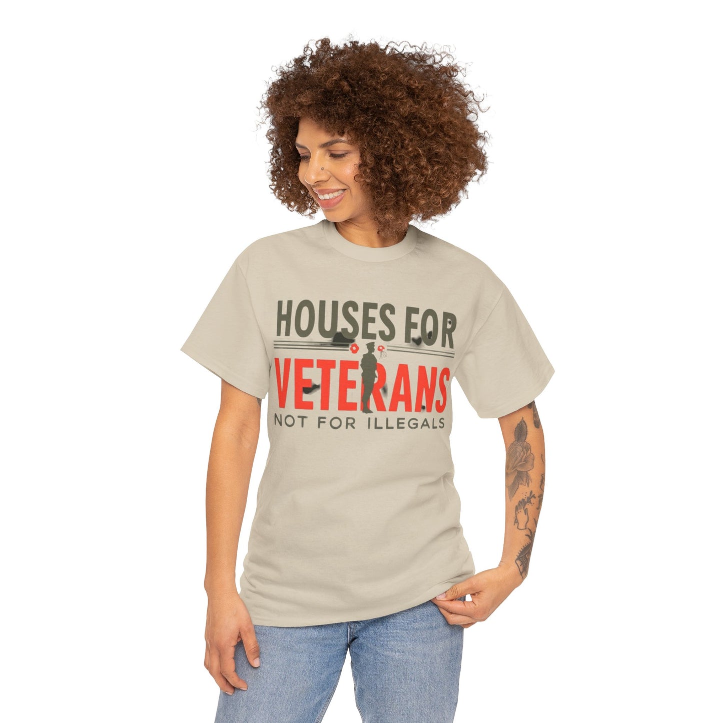 Unisex Heavy Cotton Tee - 'Houses for Veterans not for illegals' Statement Shirt for Supporters, Patriotic Gifts, Veteran Advocacy Apparel, Everyday [...]