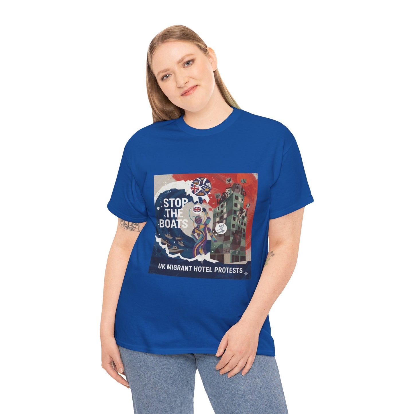 Amazing graphics stop the boats Protest Graphic Tee, T-Shirt, Unisex Cotton Shirt for Activism, Casual Wear, Gift for Advocates, Statement Clothing
