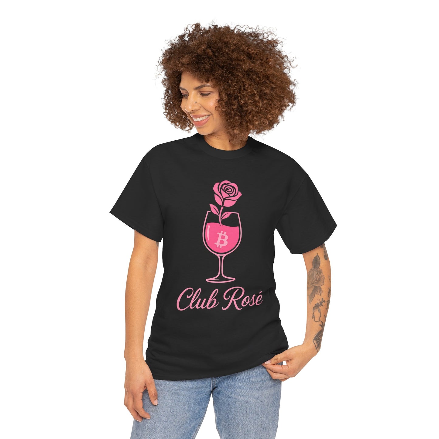 Stylish Club Rose Bitcoin-Themed Tee - Club Rosé Design, Unisex Heavy Cotton Shirt, Perfect for Parties, Casual Outings, Gift for Crypto Lovers