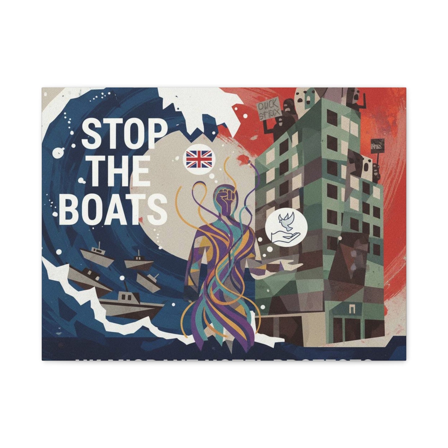 Political Art Canvas Print, Home Decor for Activists, Stop the Boats Artwork, Modern Wall Art, Unique Gift Idea