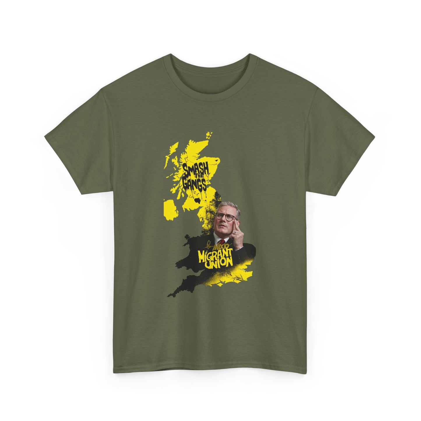 MIGRANT UNION starmer smash the gangs edition - Unisex Heavy Cotton Tee with Custom Graphic Design, Casual Wear, Gift for Him/Her, Unique T-shirt, Graphic Tees for Every Occasion