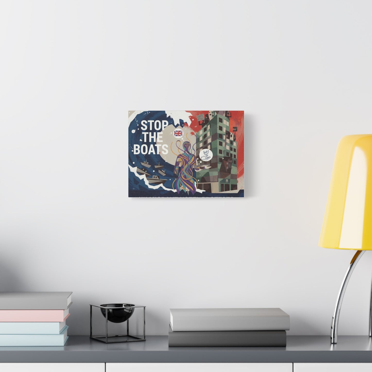 Political Art Canvas Print, Home Decor for Activists, Stop the Boats Artwork, Modern Wall Art, Unique Gift Idea