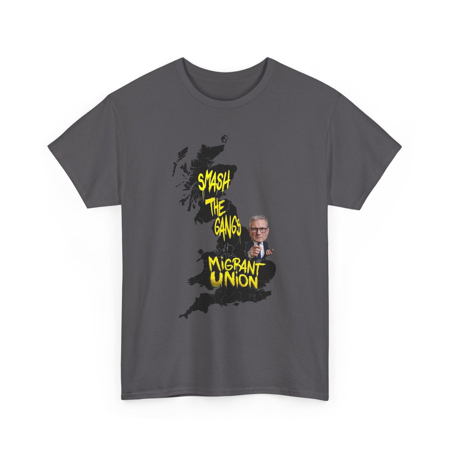 MIGRANT UNION starmer smash the gangs edition - Graphic Unisex Cotton Tee | Smash the Camps, Migrant Union | Protest Wear, Street Style, Music Festival, Casual Outfit