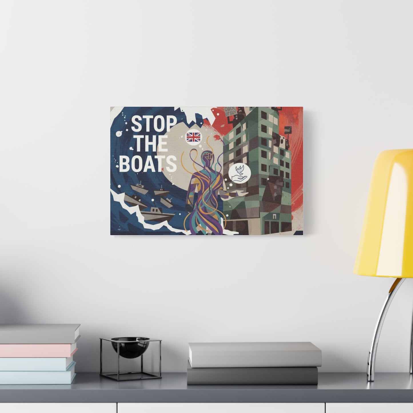 Political Art Canvas Print, Home Decor for Activists, Stop the Boats Artwork, Modern Wall Art, Unique Gift Idea
