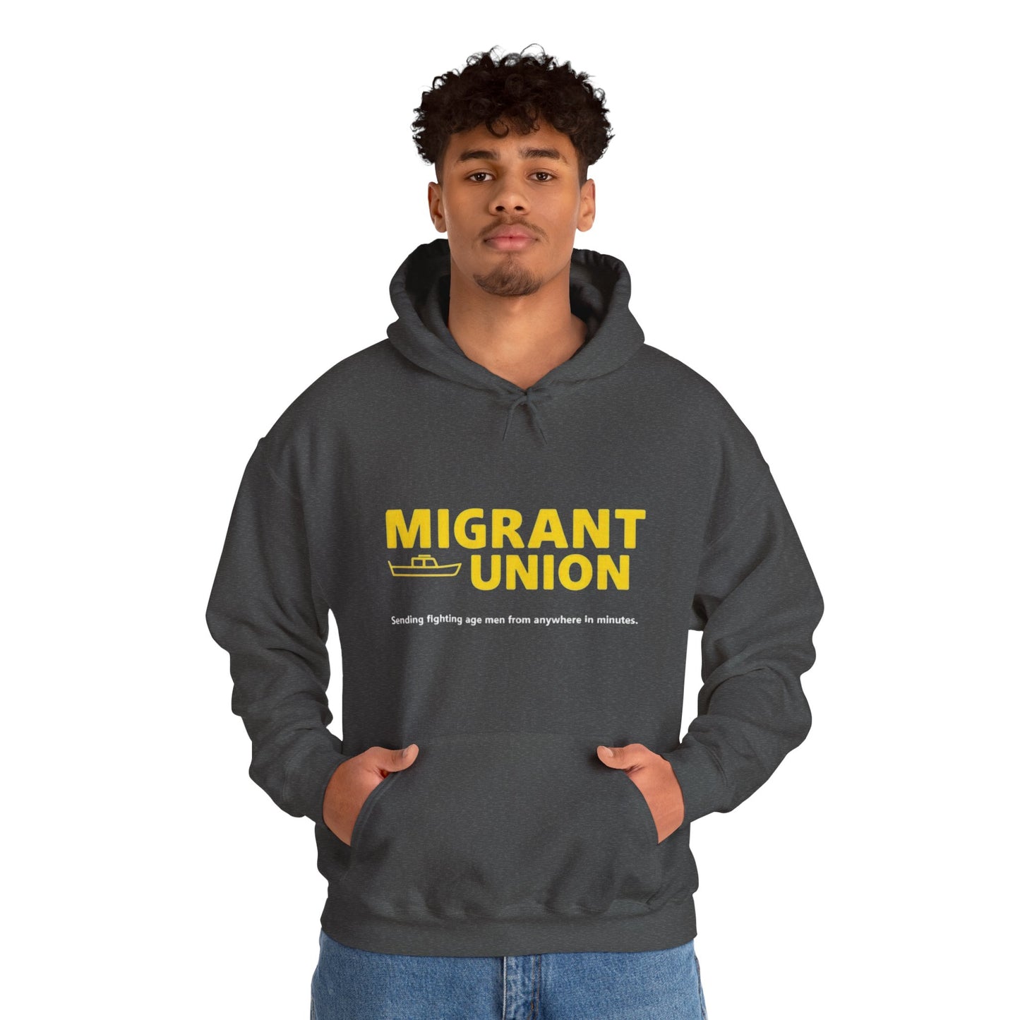 Migrant Union Hooded Sweatshirt, Unisex Sweatshirt, Cozy Layer, Activism Apparel, Streetwear, Gift for Protesters, Conscious Fashion