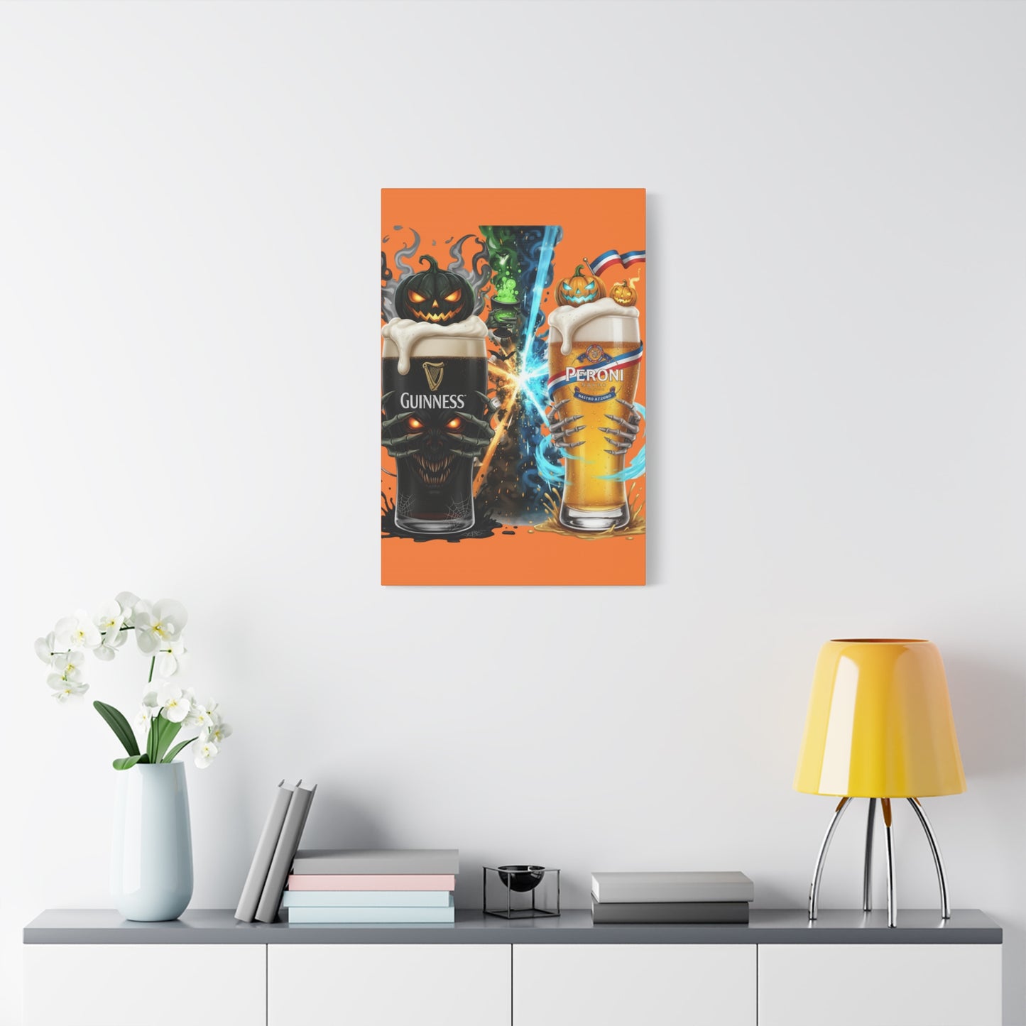 Halloween Guiness Beer Canvas Art Print, Spooky Wall Decor for Pub, Bar, Halloween Party, Unique Gift for Beer Lovers