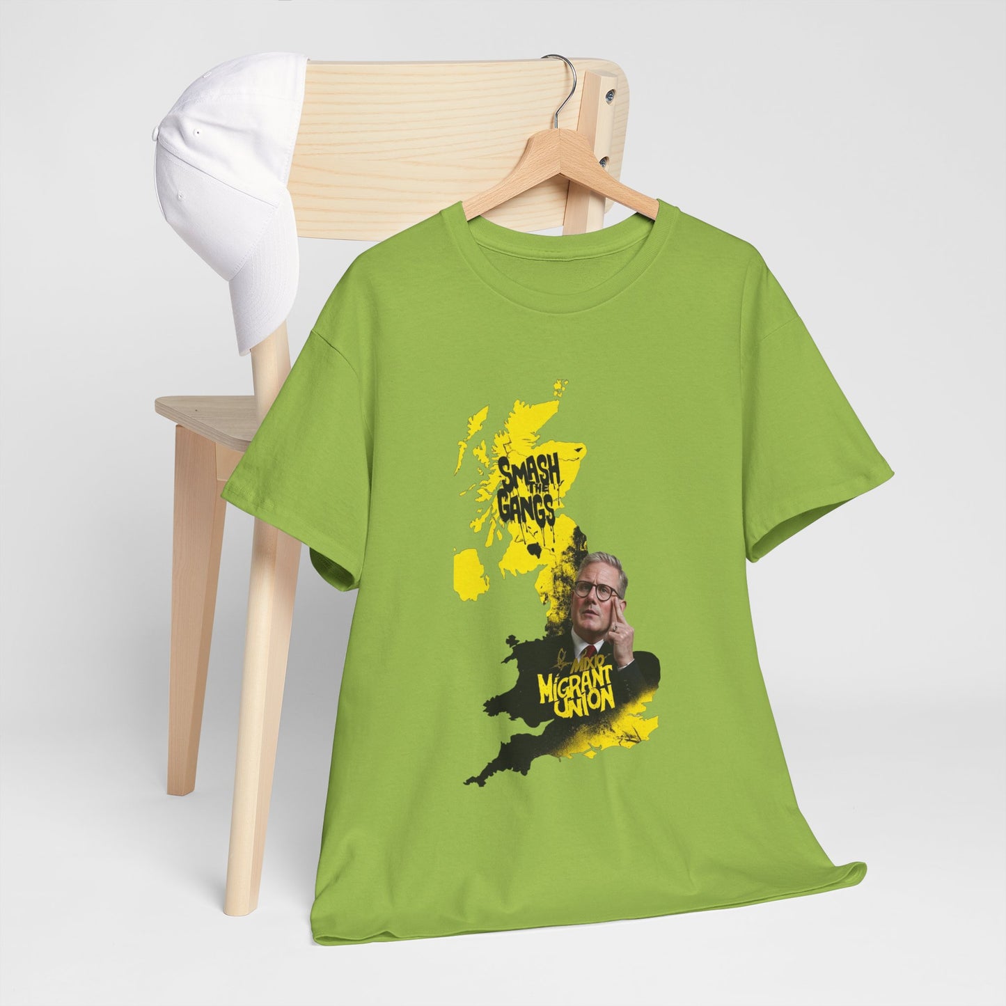 MIGRANT UNION starmer smash the gangs edition - Unisex Heavy Cotton Tee with Custom Graphic Design, Casual Wear, Gift for Him/Her, Unique T-shirt, Graphic Tees for Every Occasion