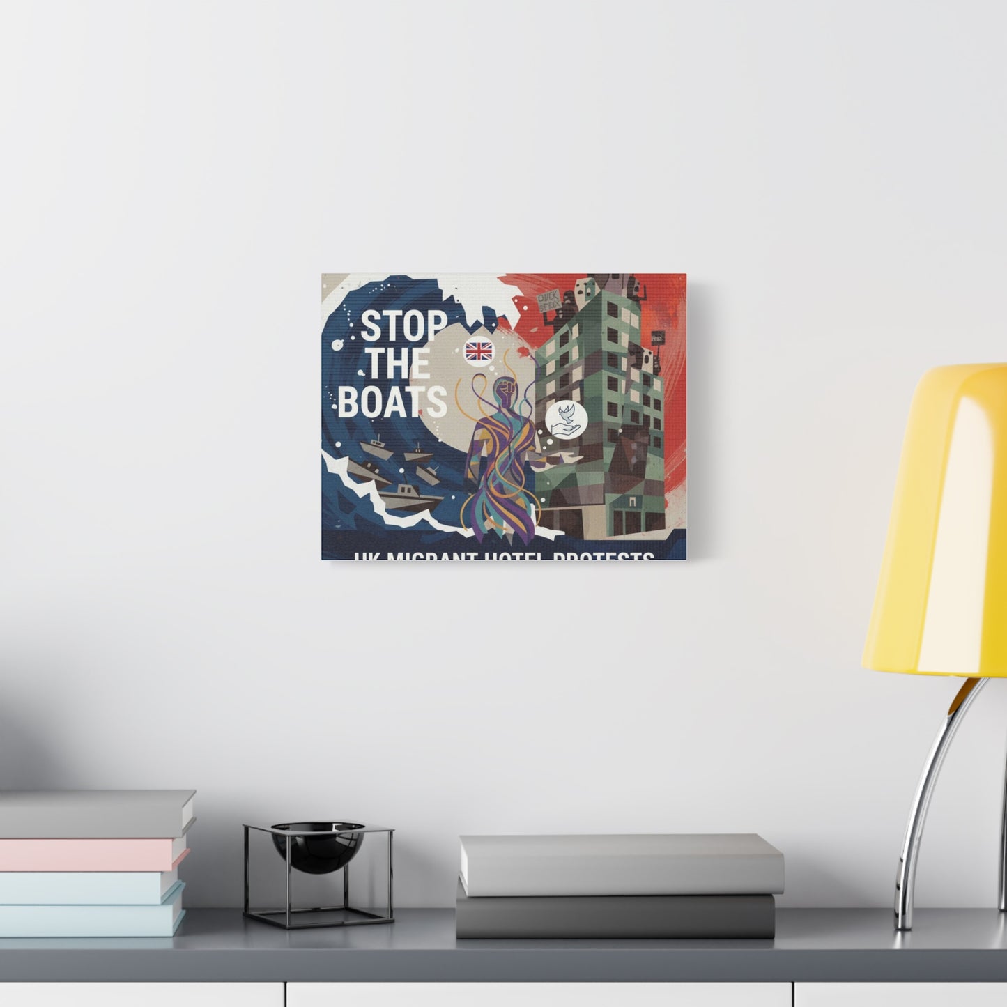 Political Art Canvas Print, Home Decor for Activists, Stop the Boats Artwork, Modern Wall Art, Unique Gift Idea