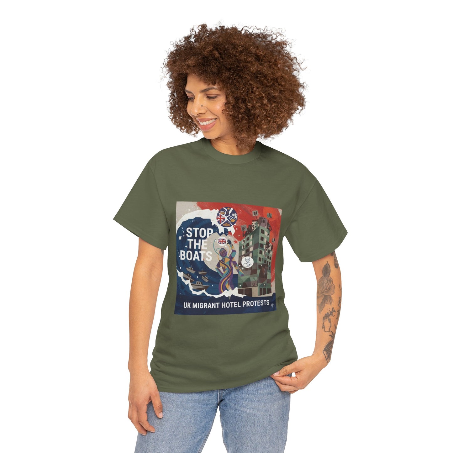 Amazing graphics stop the boats Protest Graphic Tee, T-Shirt, Unisex Cotton Shirt for Activism, Casual Wear, Gift for Advocates, Statement Clothing