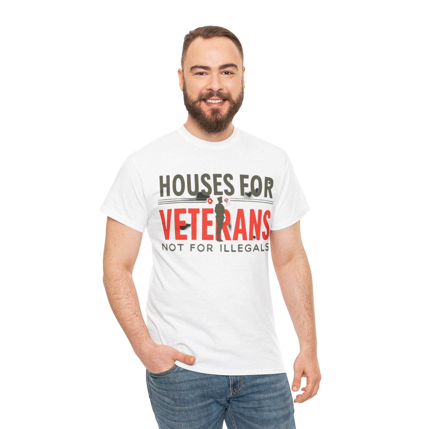 Unisex Heavy Cotton Tee - 'Houses for Veterans not for illegals' Statement Shirt for Supporters, Patriotic Gifts, Veteran Advocacy Apparel, Everyday [...]