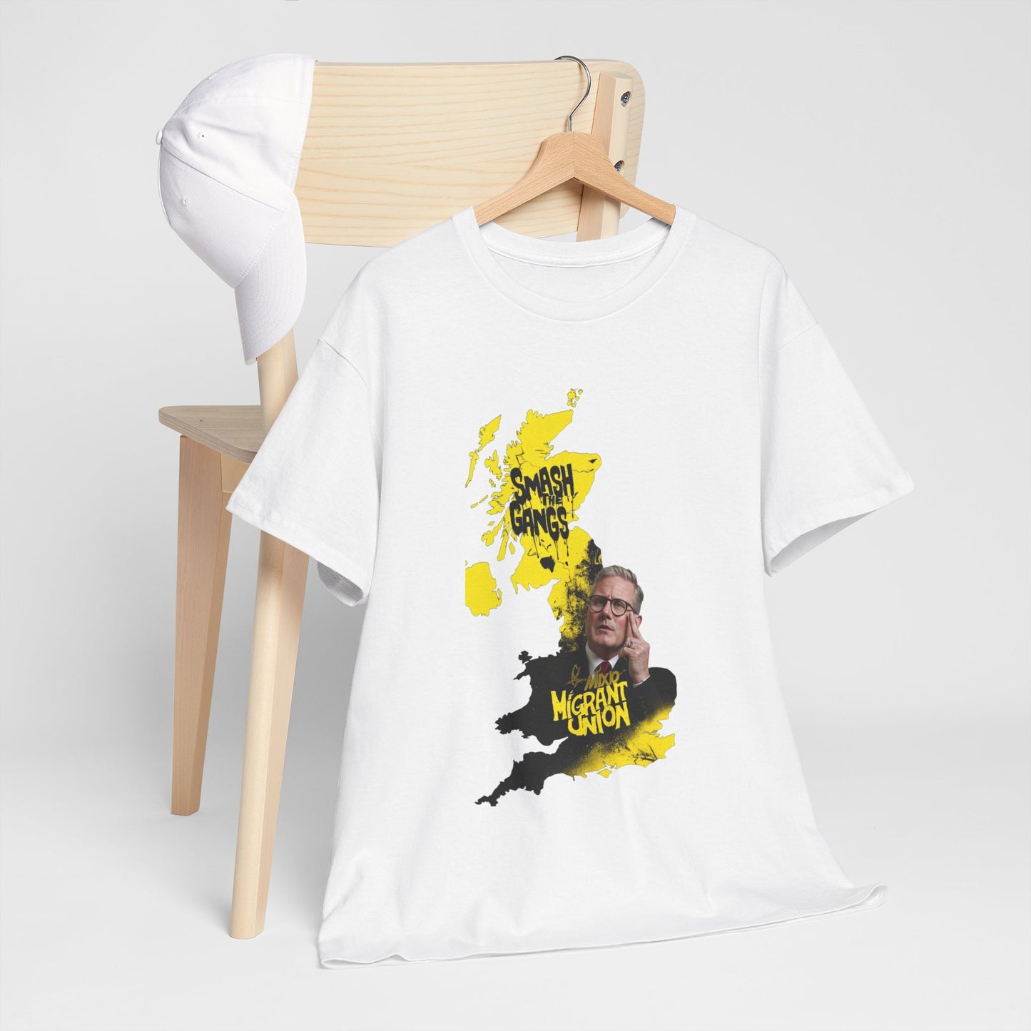 MIGRANT UNION starmer smash the gangs edition - Unisex Heavy Cotton Tee with Custom Graphic Design, Casual Wear, Gift for Him/Her, Unique T-shirt, Graphic Tees for Every Occasion