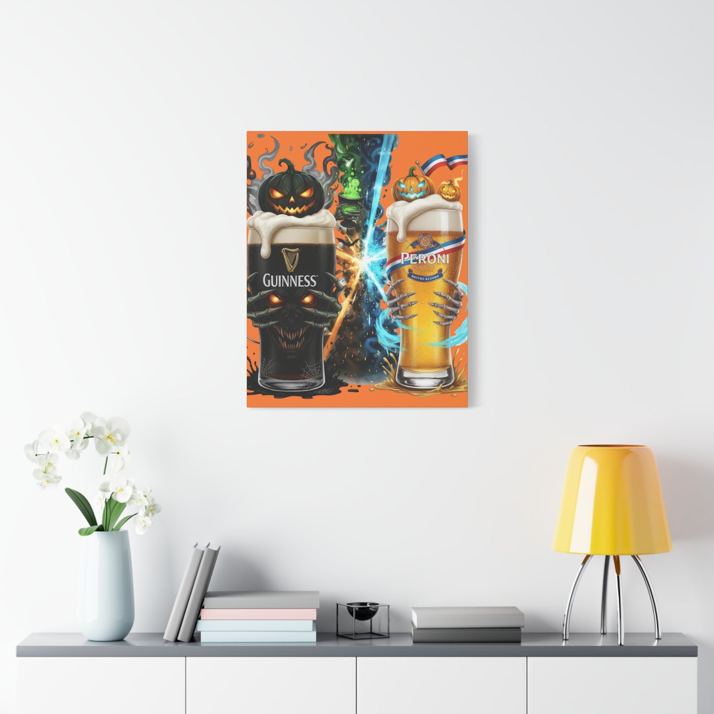 Halloween Guiness Beer Canvas Art Print, Spooky Wall Decor for Pub, Bar, Halloween Party, Unique Gift for Beer Lovers