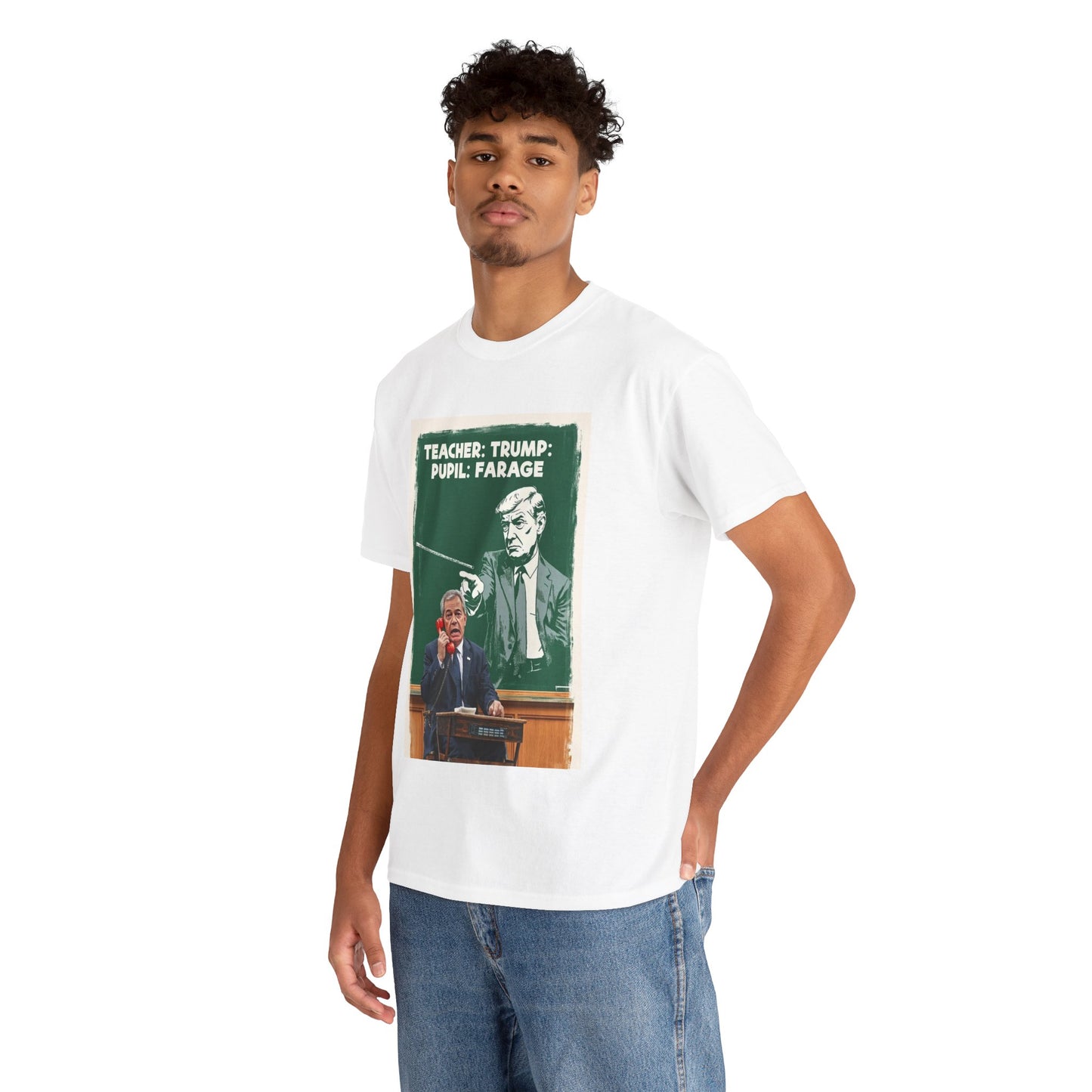 Political Humor Tee: Teacher Trump & Pupil Farage Graphic Shirt