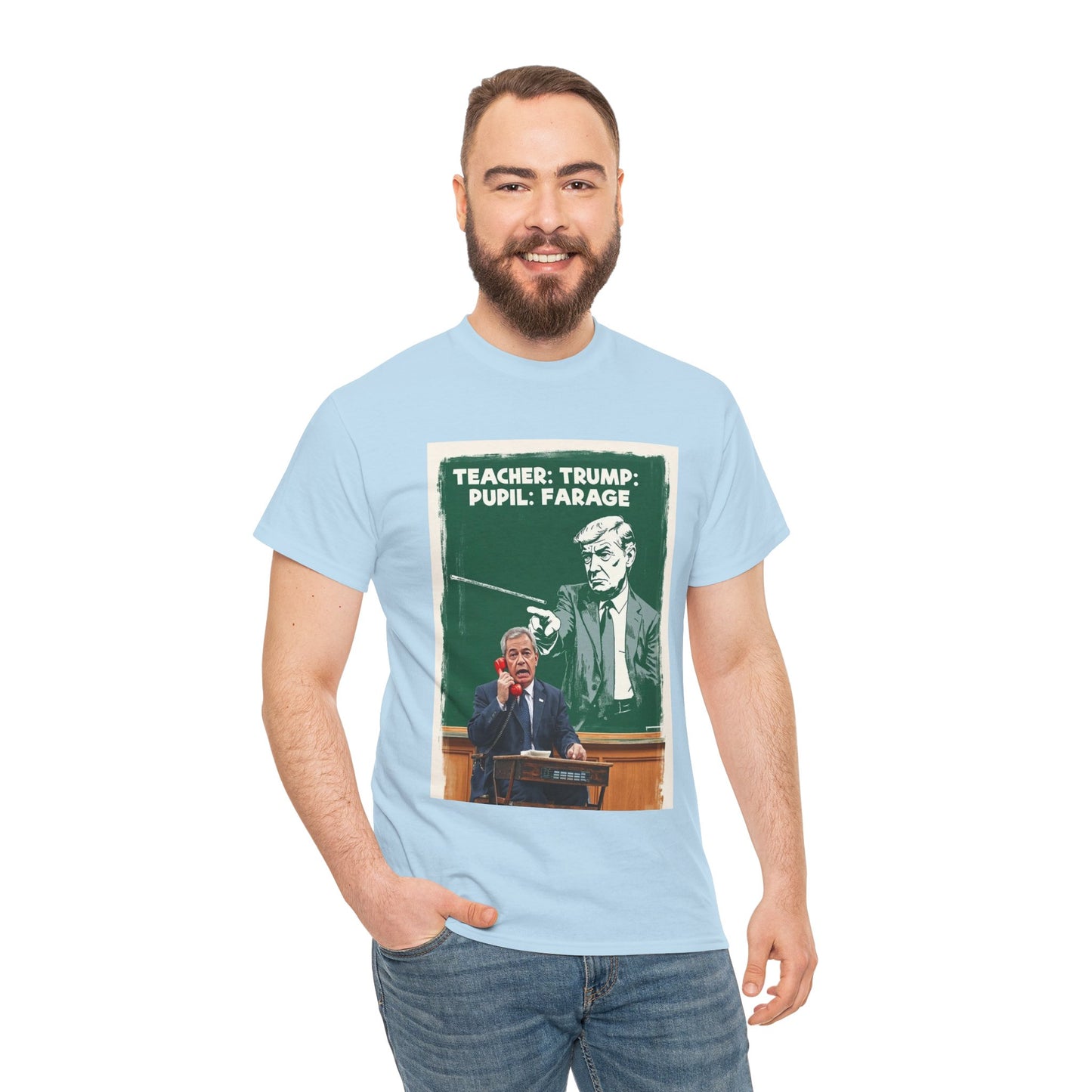 Political Humor Tee: Teacher Trump & Pupil Farage Graphic Shirt