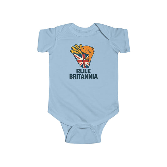 Fish & chips Baby Bodysuit with Fun 'Rule Britannia' Design, Gift for New Parents, Baby Shower Gift, Cute Outfit for Kids