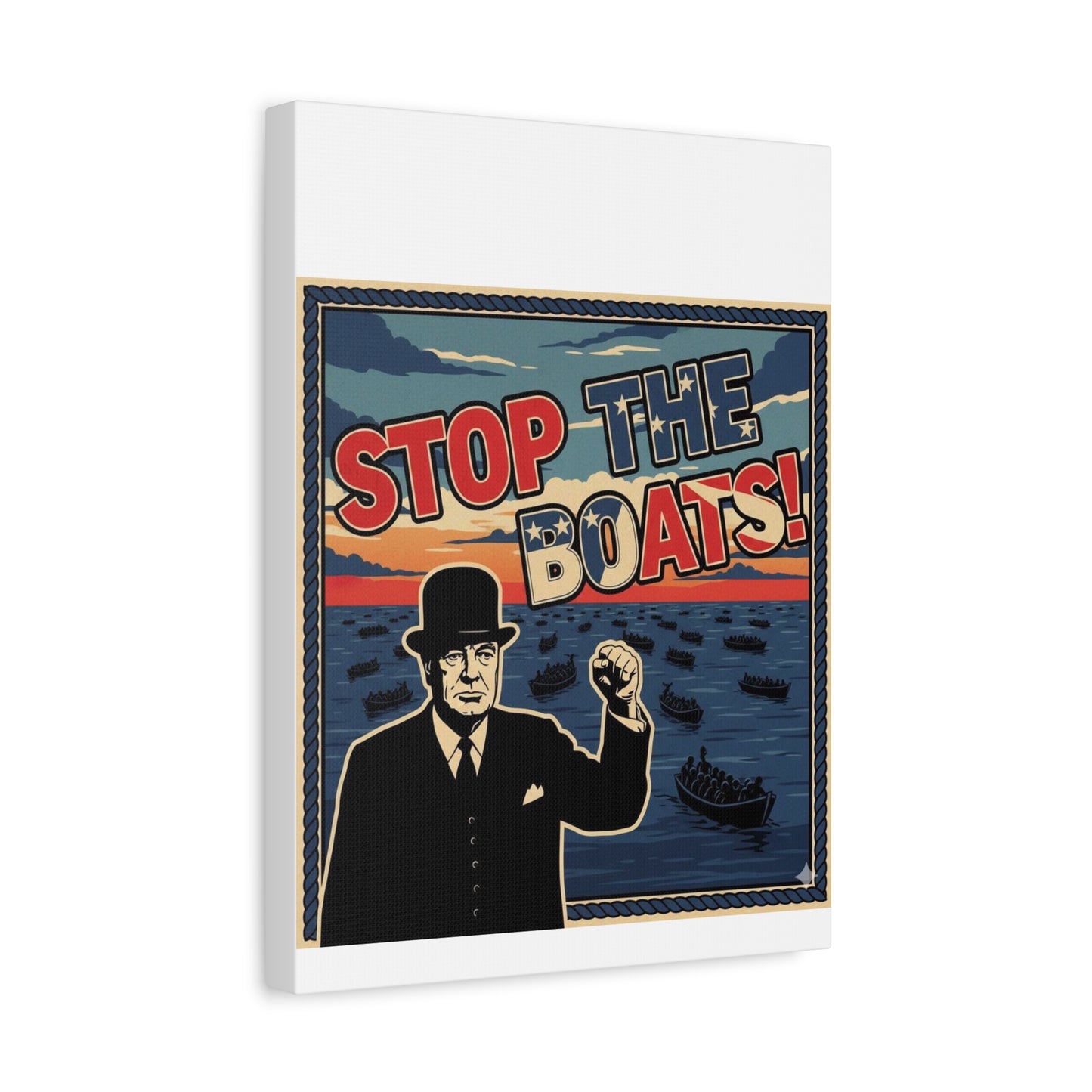 Stop the boats winston churchill retro potrait Matte Canvas, Stretched, 1.25"