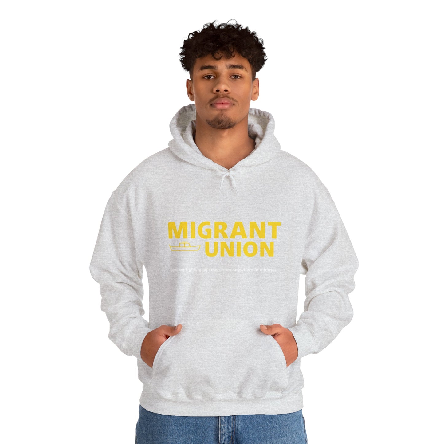 Migrant Union Hooded Sweatshirt, Unisex Sweatshirt, Cozy Layer, Activism Apparel, Streetwear, Gift for Protesters, Conscious Fashion