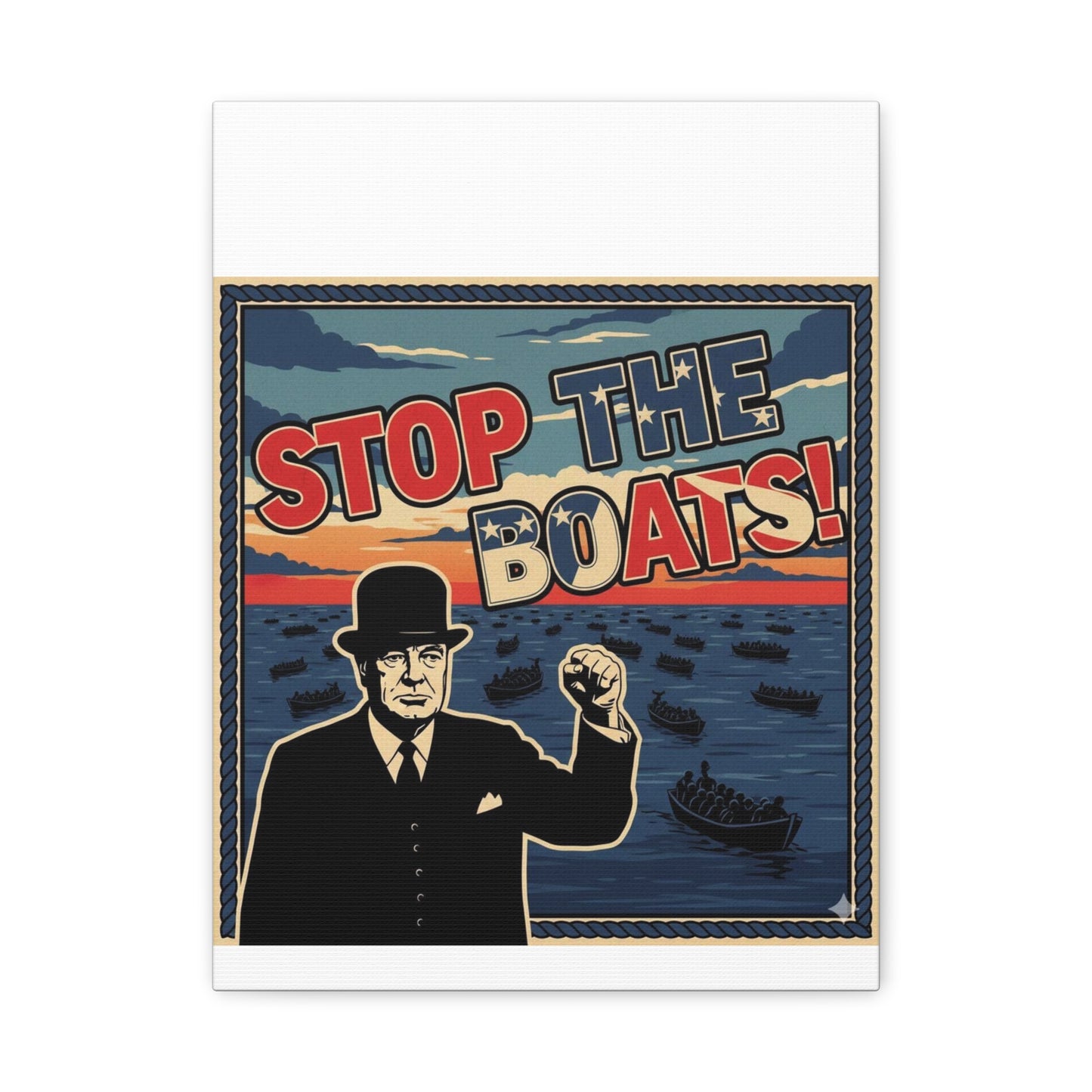 Stop the boats winston churchill retro potrait Matte Canvas, Stretched, 1.25"