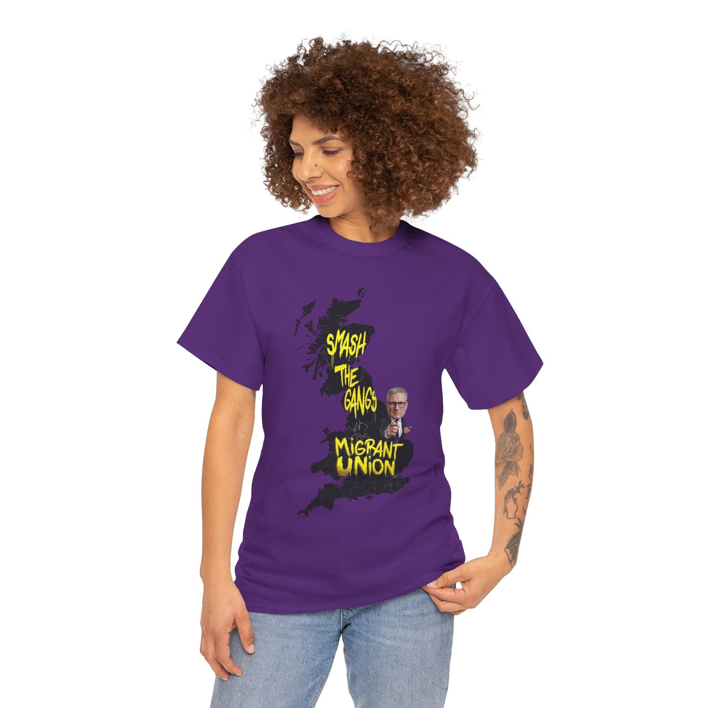 MIGRANT UNION starmer smash the gangs edition - Graphic Unisex Cotton Tee | Smash the Camps, Migrant Union | Protest Wear, Street Style, Music Festival, Casual Outfit