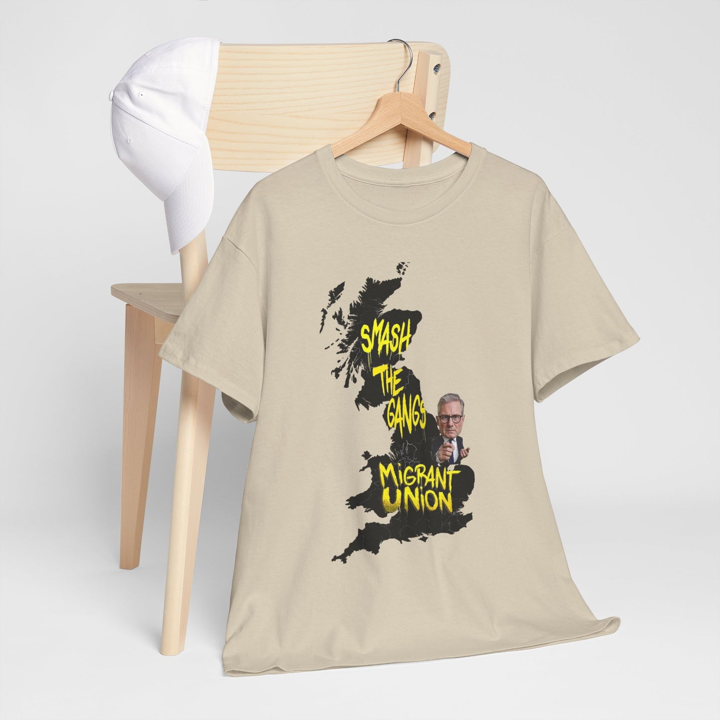 MIGRANT UNION starmer smash the gangs edition - Graphic Unisex Cotton Tee | Smash the Camps, Migrant Union | Protest Wear, Street Style, Music Festival, Casual Outfit