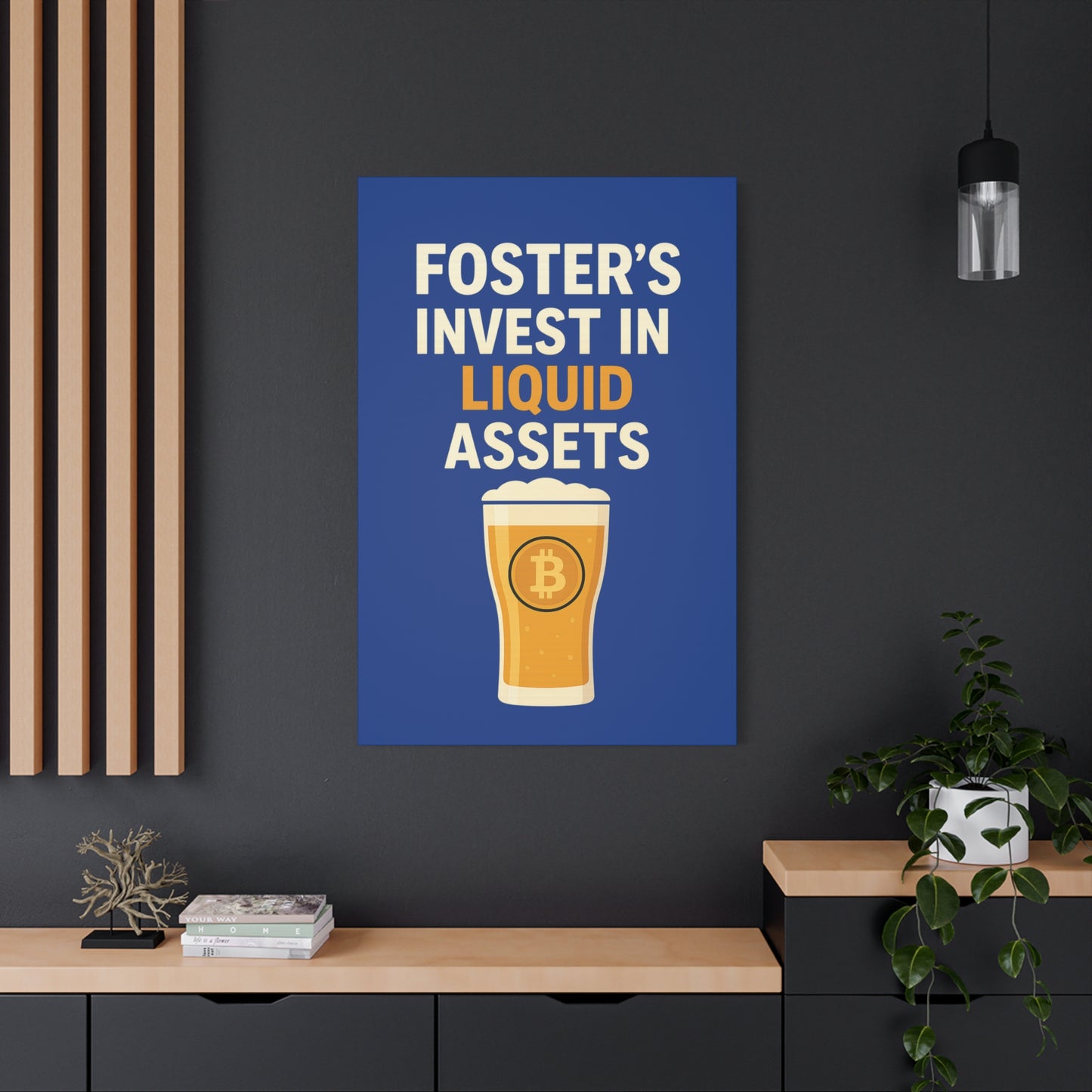Bitcoin Liquid Assets Fosters Canvas Art, Wall Decor, Cryptocurrency Gift, Modern Home Art, Unique Beer Themed Decoration