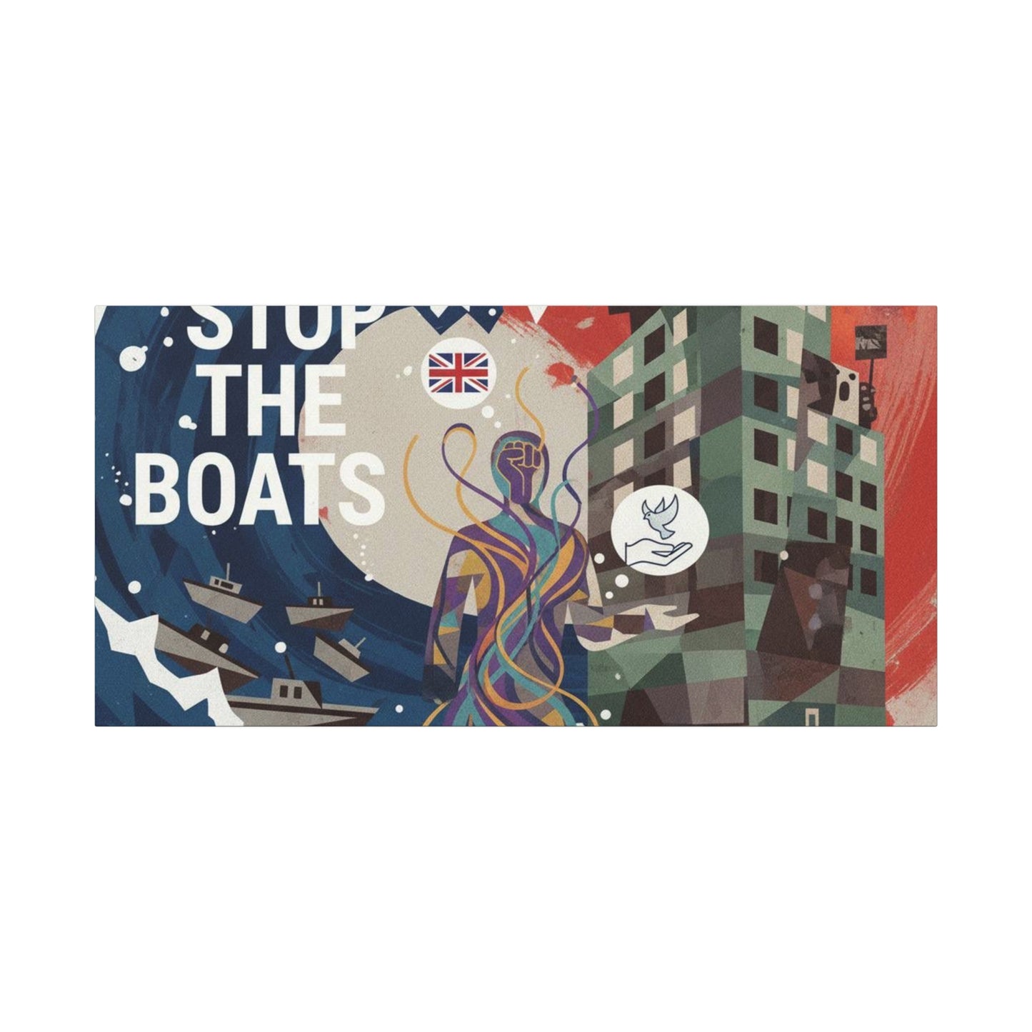 Political Art Canvas Print, Home Decor for Activists, Stop the Boats Artwork, Modern Wall Art, Unique Gift Idea