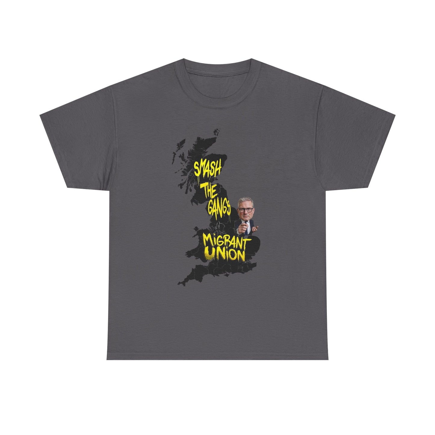 MIGRANT UNION starmer smash the gangs edition - Graphic Unisex Cotton Tee | Smash the Camps, Migrant Union | Protest Wear, Street Style, Music Festival, Casual Outfit