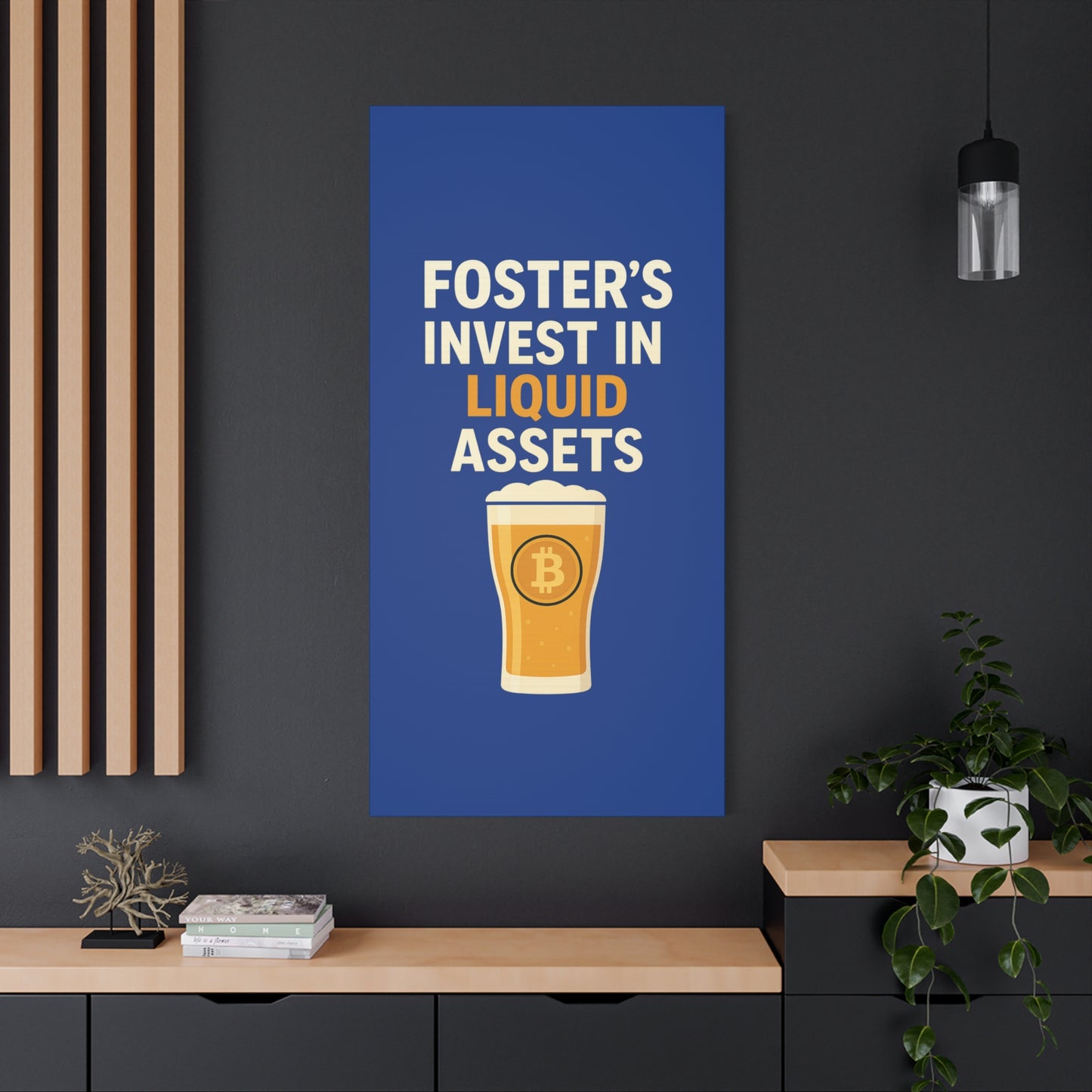 Bitcoin Liquid Assets Fosters Canvas Art, Wall Decor, Cryptocurrency Gift, Modern Home Art, Unique Beer Themed Decoration