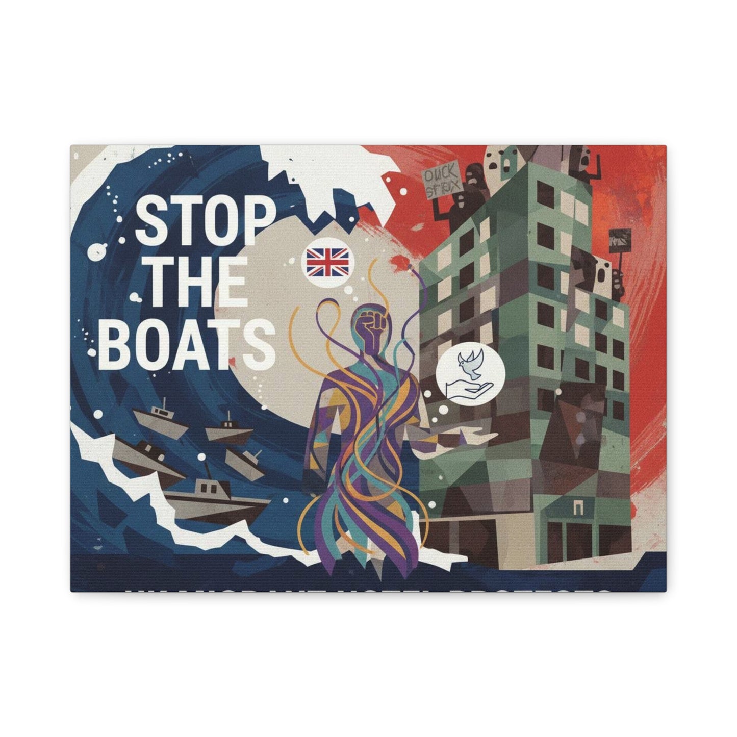 Political Art Canvas Print, Home Decor for Activists, Stop the Boats Artwork, Modern Wall Art, Unique Gift Idea