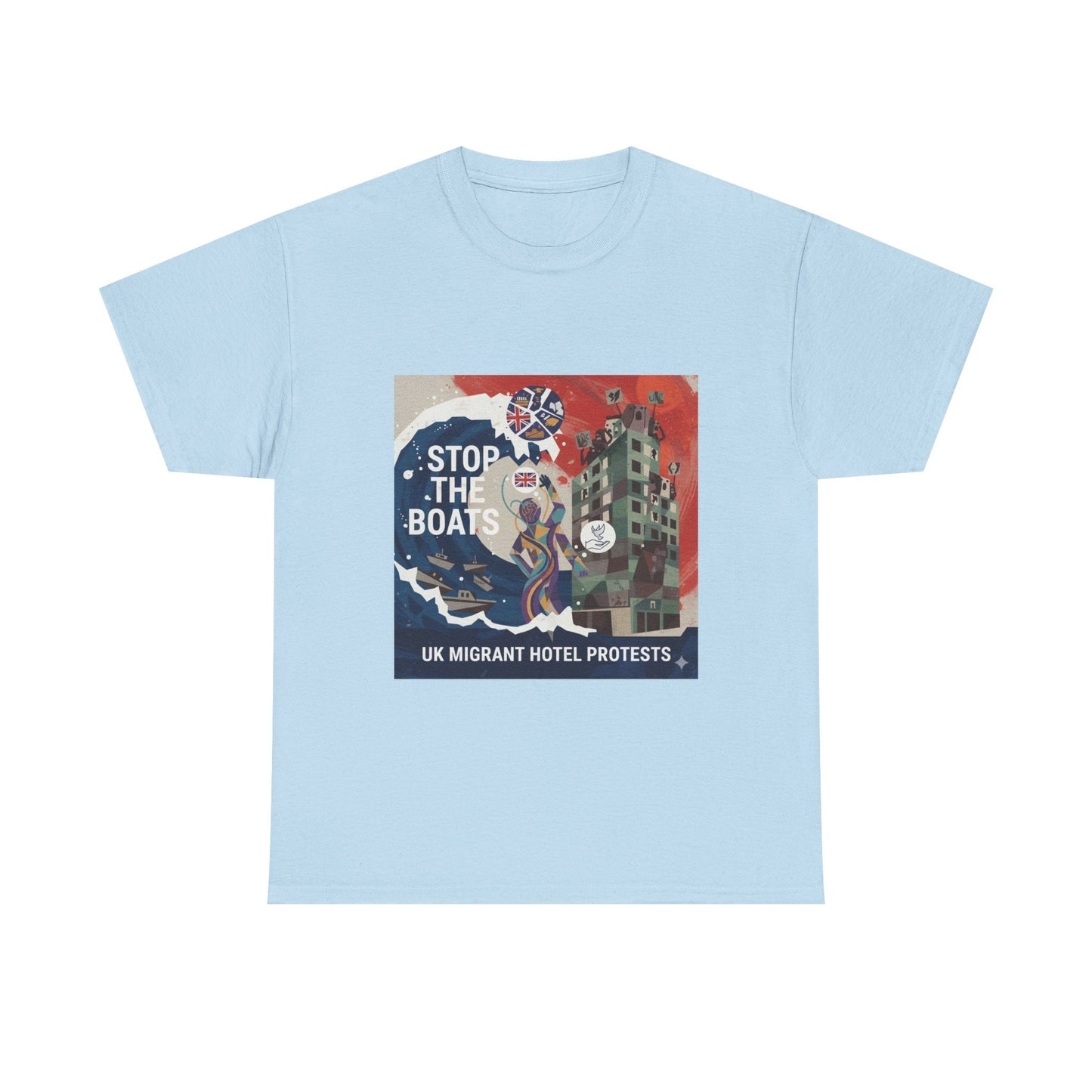 Amazing graphics stop the boats Protest Graphic Tee, T-Shirt, Unisex Cotton Shirt for Activism, Casual Wear, Gift for Advocates, Statement Clothing