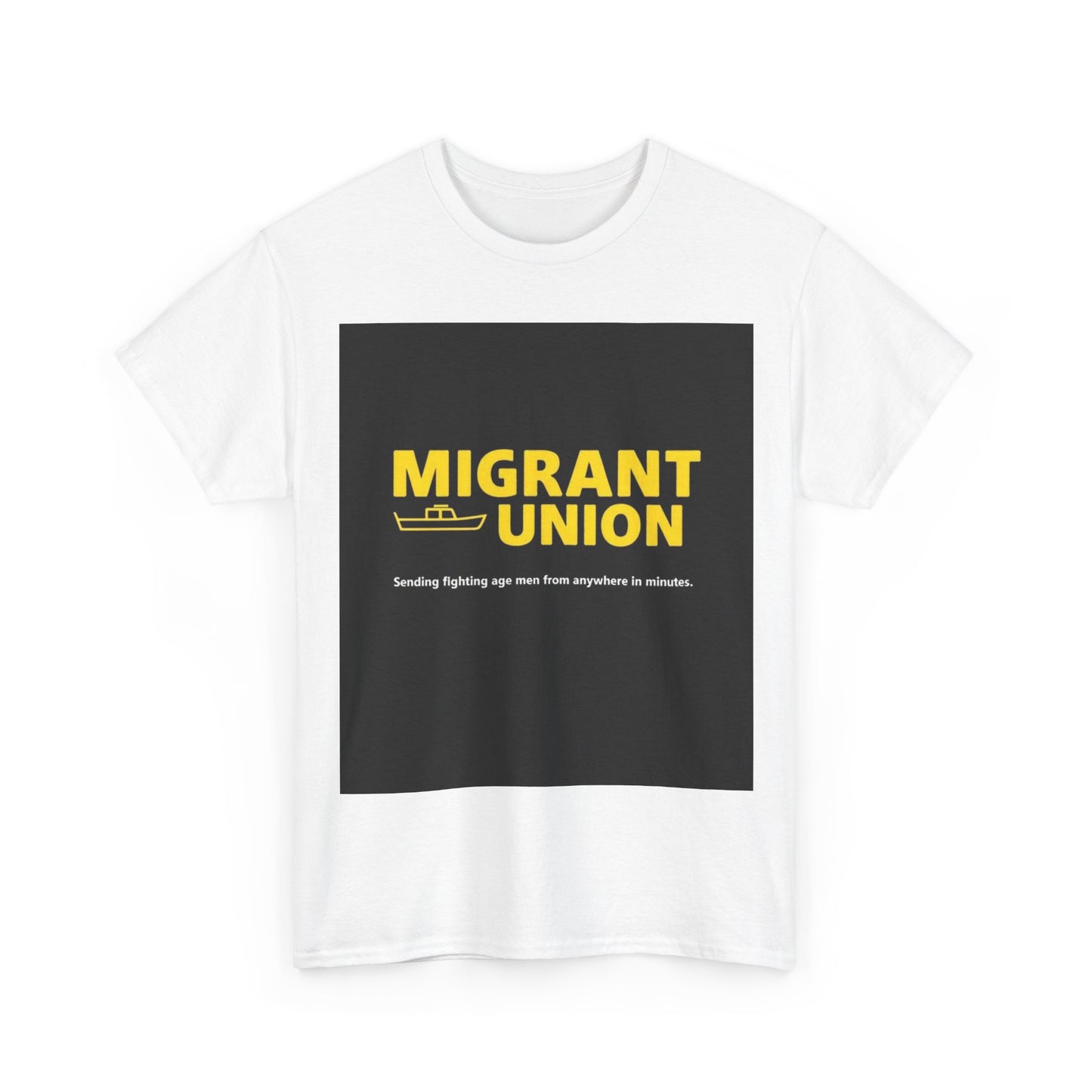 Migrant union satire tee Unisex Cotton Tee - Migrant Union Support Shirt, Activism Apparel, Protest T-Shirt, Statement Wear, Unisex Graphic Tee