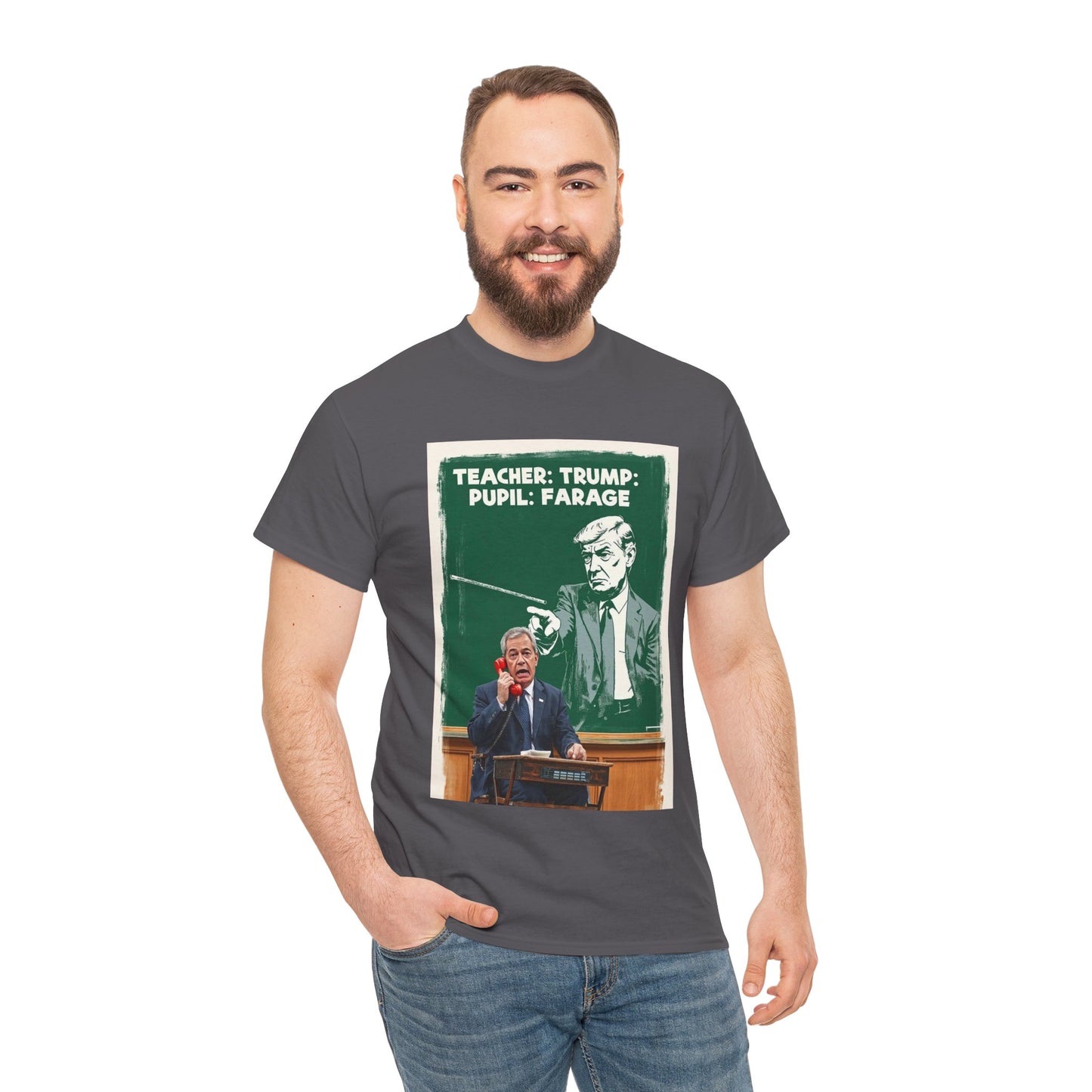 Political Humor Tee: Teacher Trump & Pupil Farage Graphic Shirt