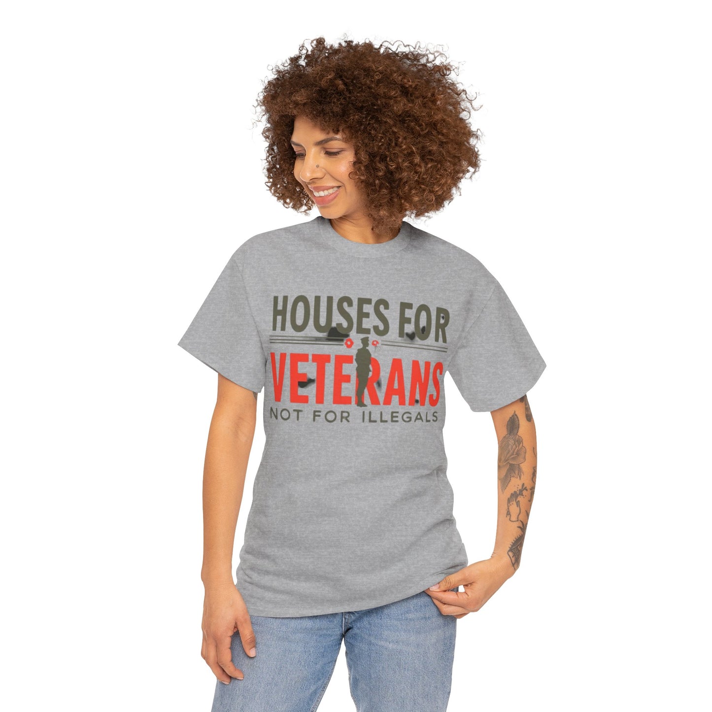 Unisex Heavy Cotton Tee - 'Houses for Veterans not for illegals' Statement Shirt for Supporters, Patriotic Gifts, Veteran Advocacy Apparel, Everyday [...]