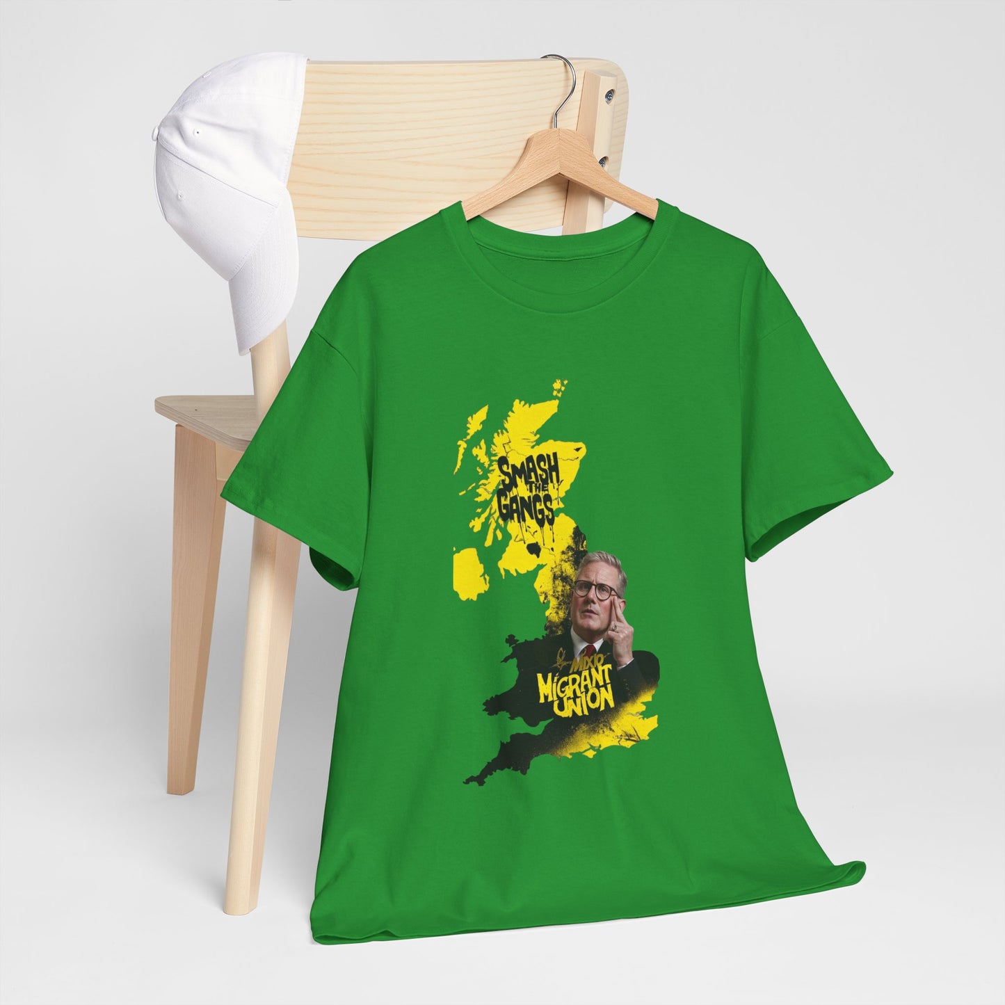 MIGRANT UNION starmer smash the gangs edition - Unisex Heavy Cotton Tee with Custom Graphic Design, Casual Wear, Gift for Him/Her, Unique T-shirt, Graphic Tees for Every Occasion