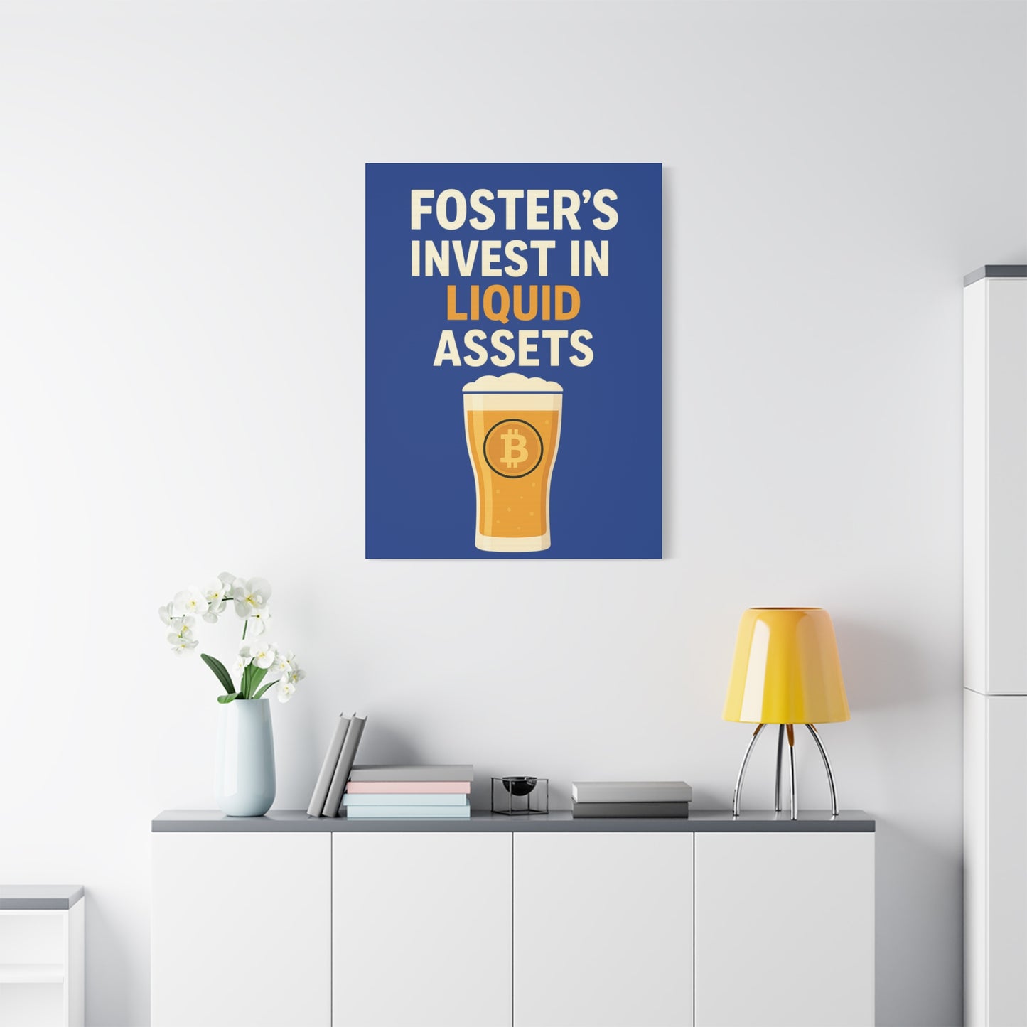 Bitcoin Liquid Assets Fosters Canvas Art, Wall Decor, Cryptocurrency Gift, Modern Home Art, Unique Beer Themed Decoration