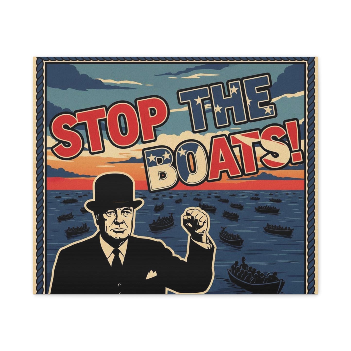 Stop the boats winston churchill retro potrait Matte Canvas, Stretched, 1.25"