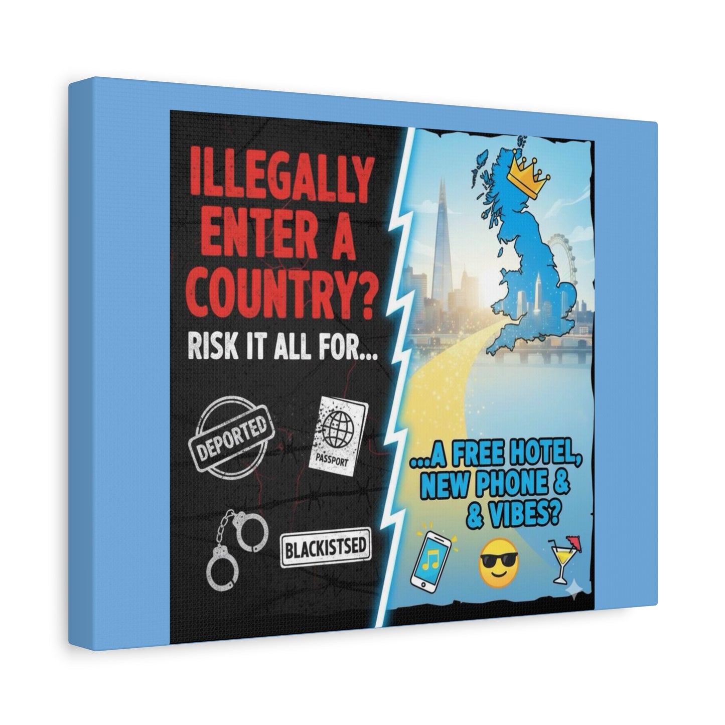 stop the boats British UK england scotland wales n.ireland  satire patriot design Playful Travel Canvas Art