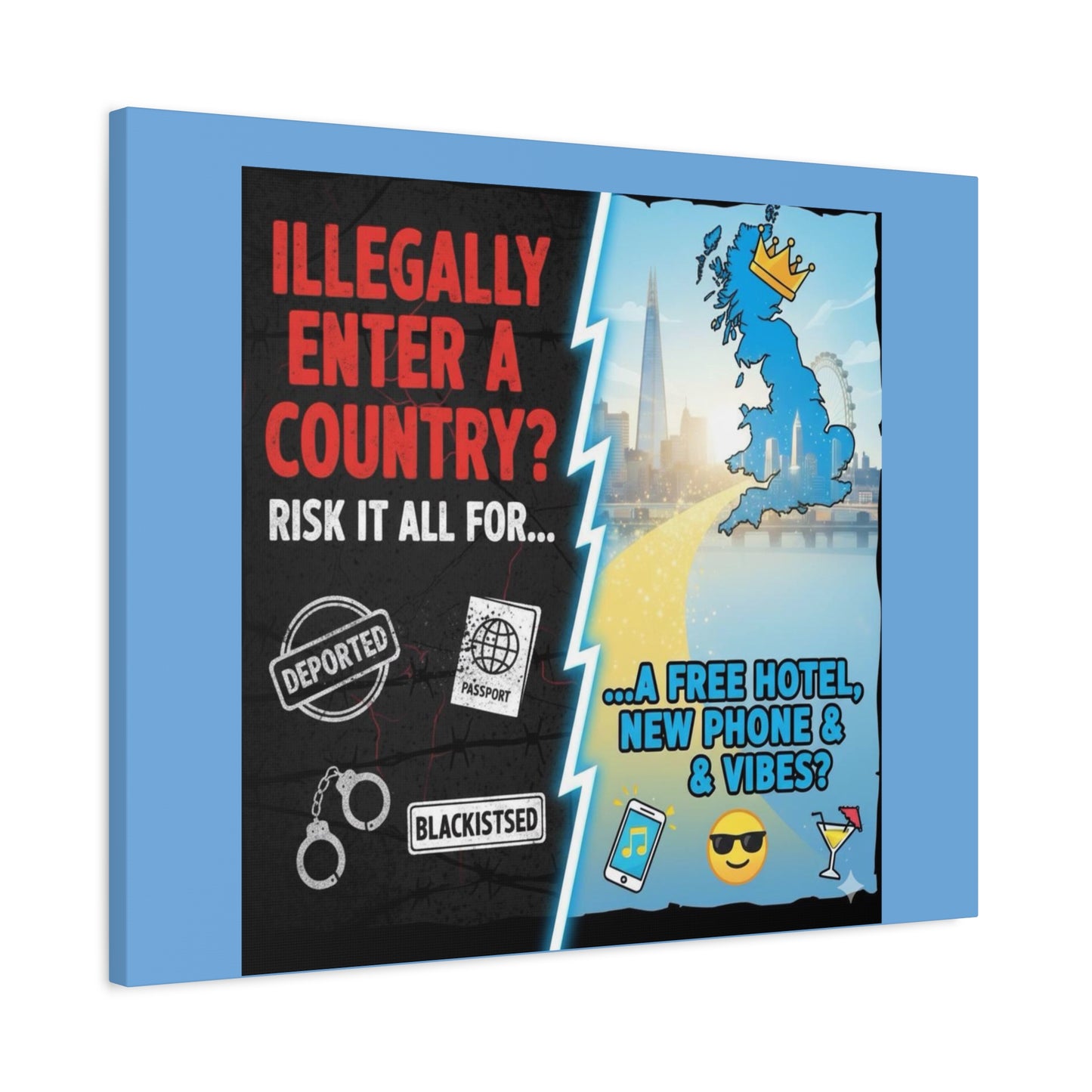 stop the boats British UK england scotland wales n.ireland  satire patriot design Playful Travel Canvas Art